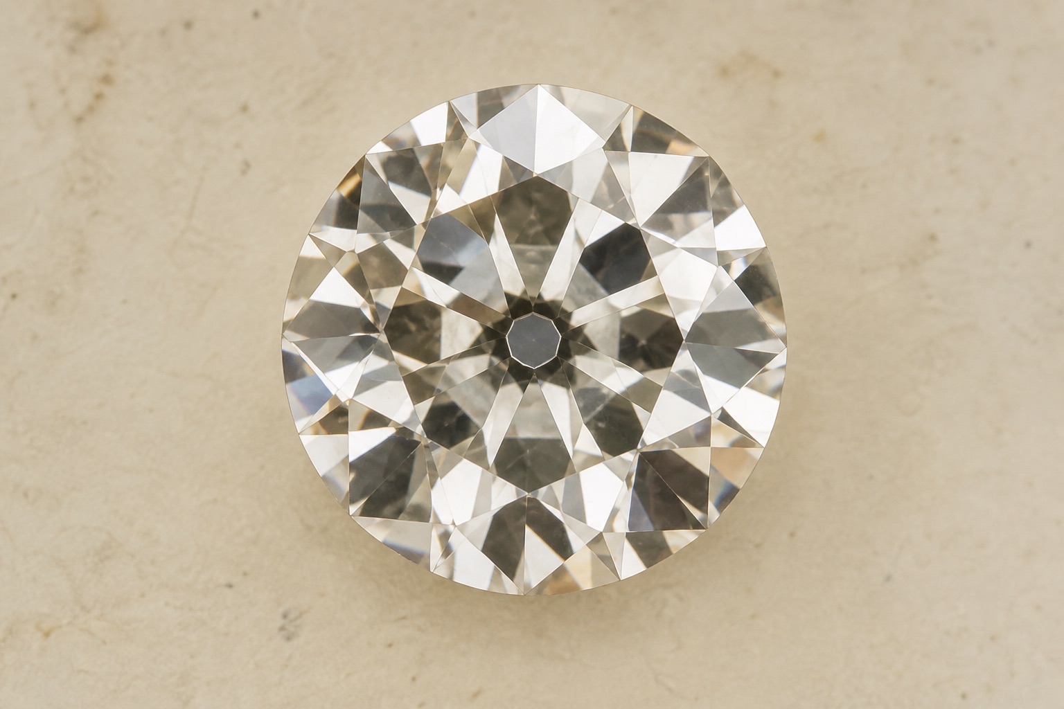 Antique cut diamond viewed from above, showing the flat culet as a small octagonal window in the center
