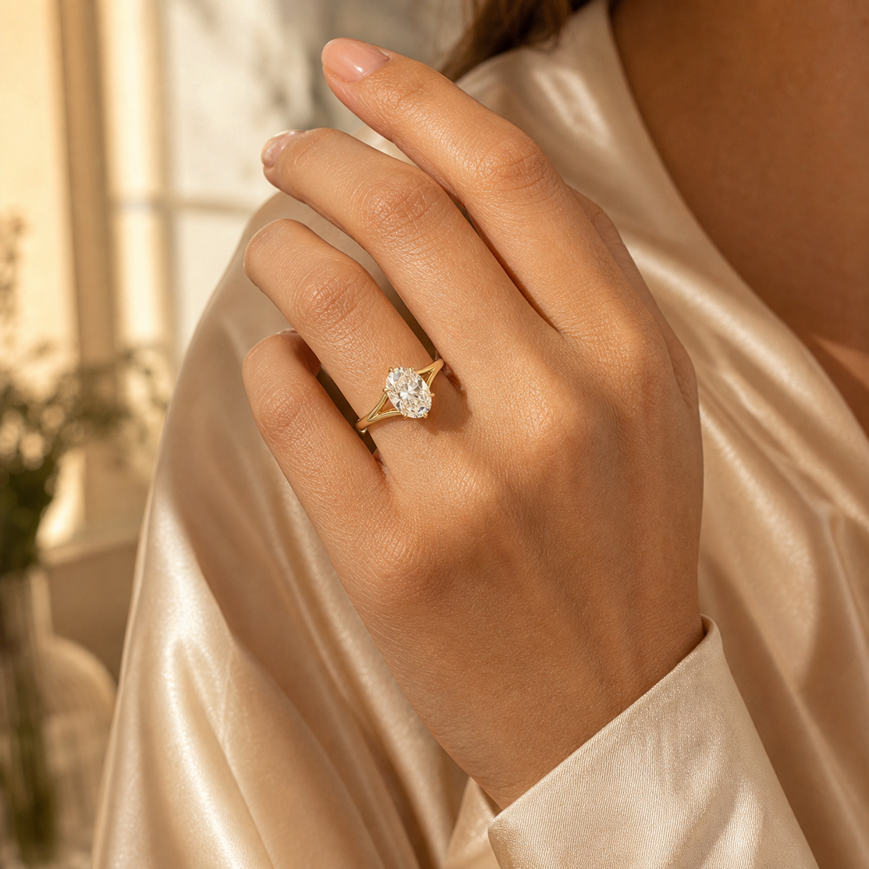 Oval Lab Grown Diamond Solitaire Ring (Split-Shank) thumbnail 3