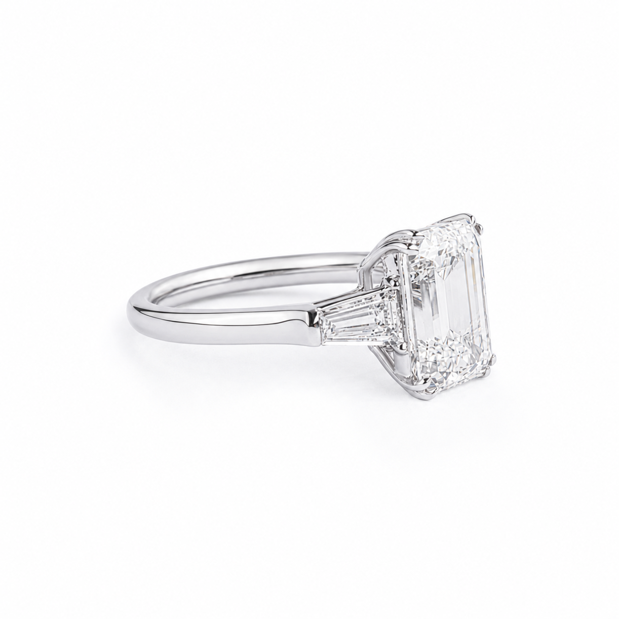Three-Stone Emerald Cut Lab Grown Diamond Ring in Platinum 950 thumbnail 3
