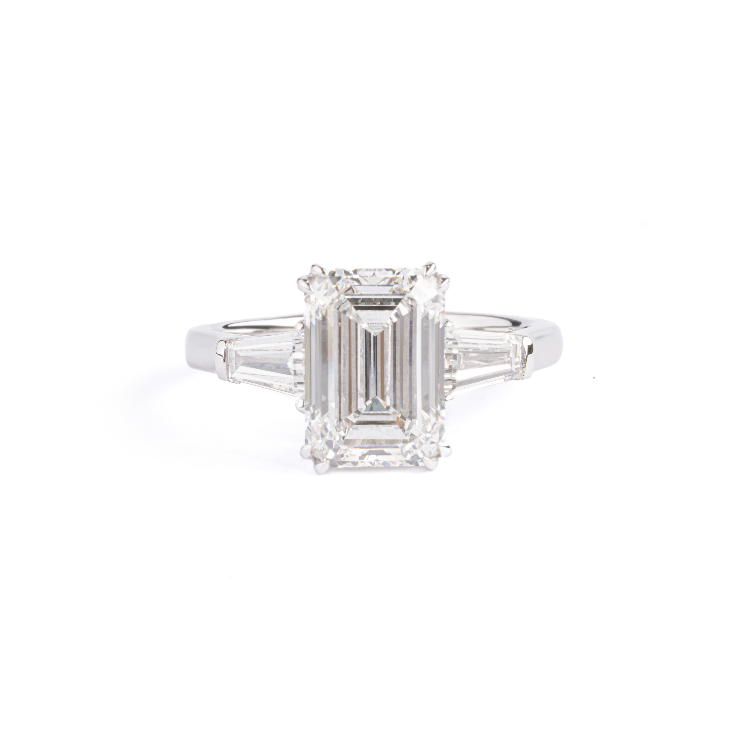 Three-Stone Emerald Cut Lab Grown Diamond Ring in Platinum 950