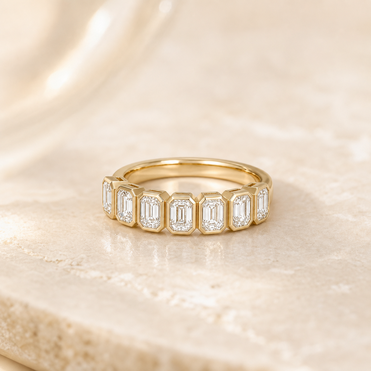 Vintage-Band Emerald Cut Lab Grown Diamond Ring in 14K/18K Yellow Gold thumbnail 7