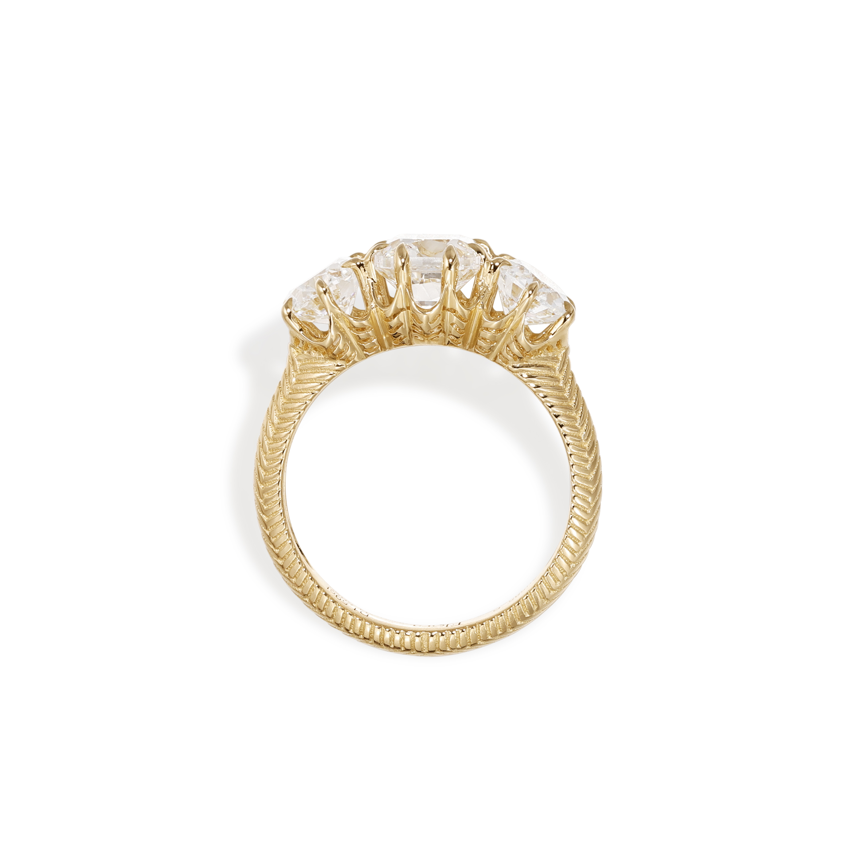 Vintage Three-Stone Old Mine Cut Lab Grown Diamond Ring