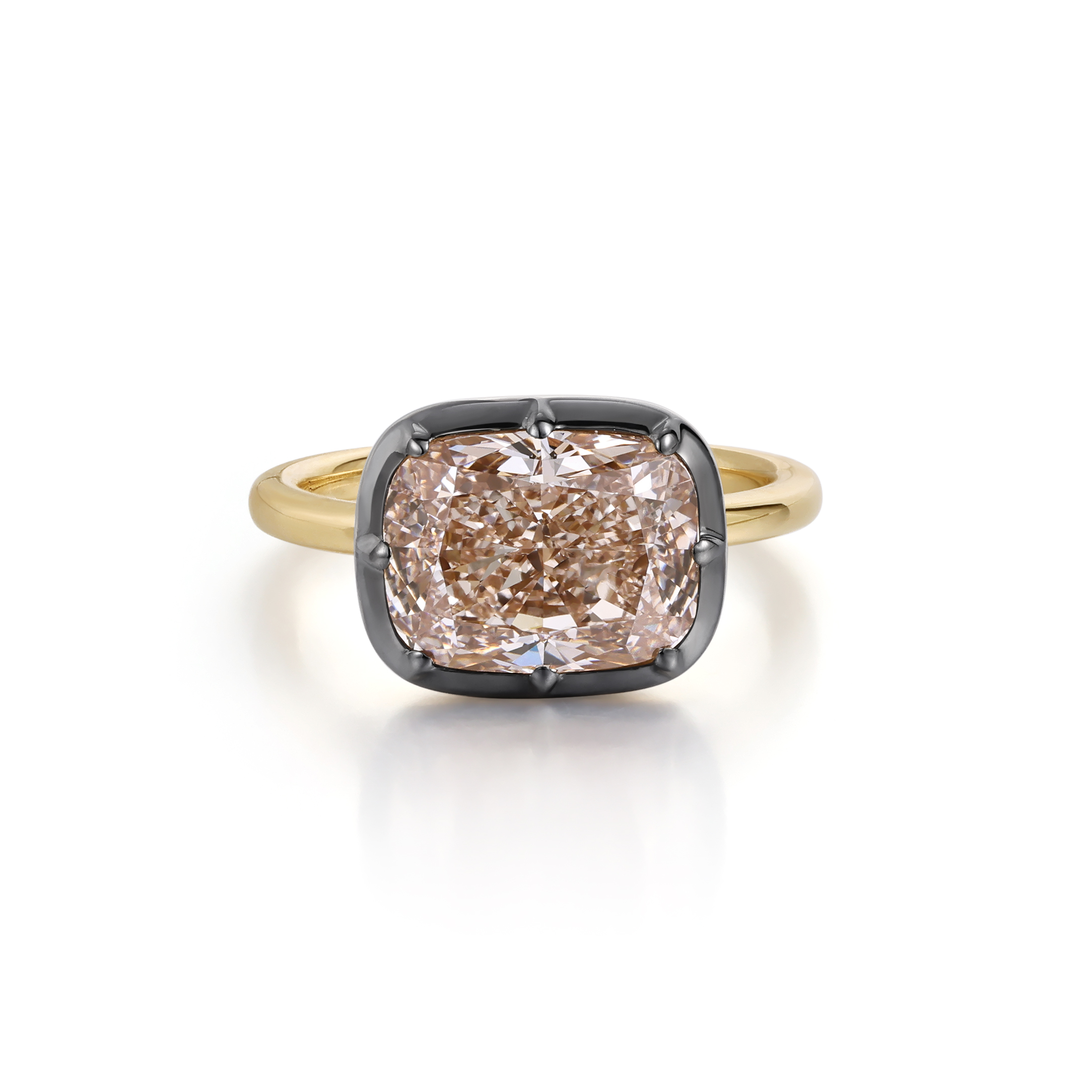 Pink Cushion Lab Grown Diamond Ring in 14K Yellow Gold & Black Rhodium