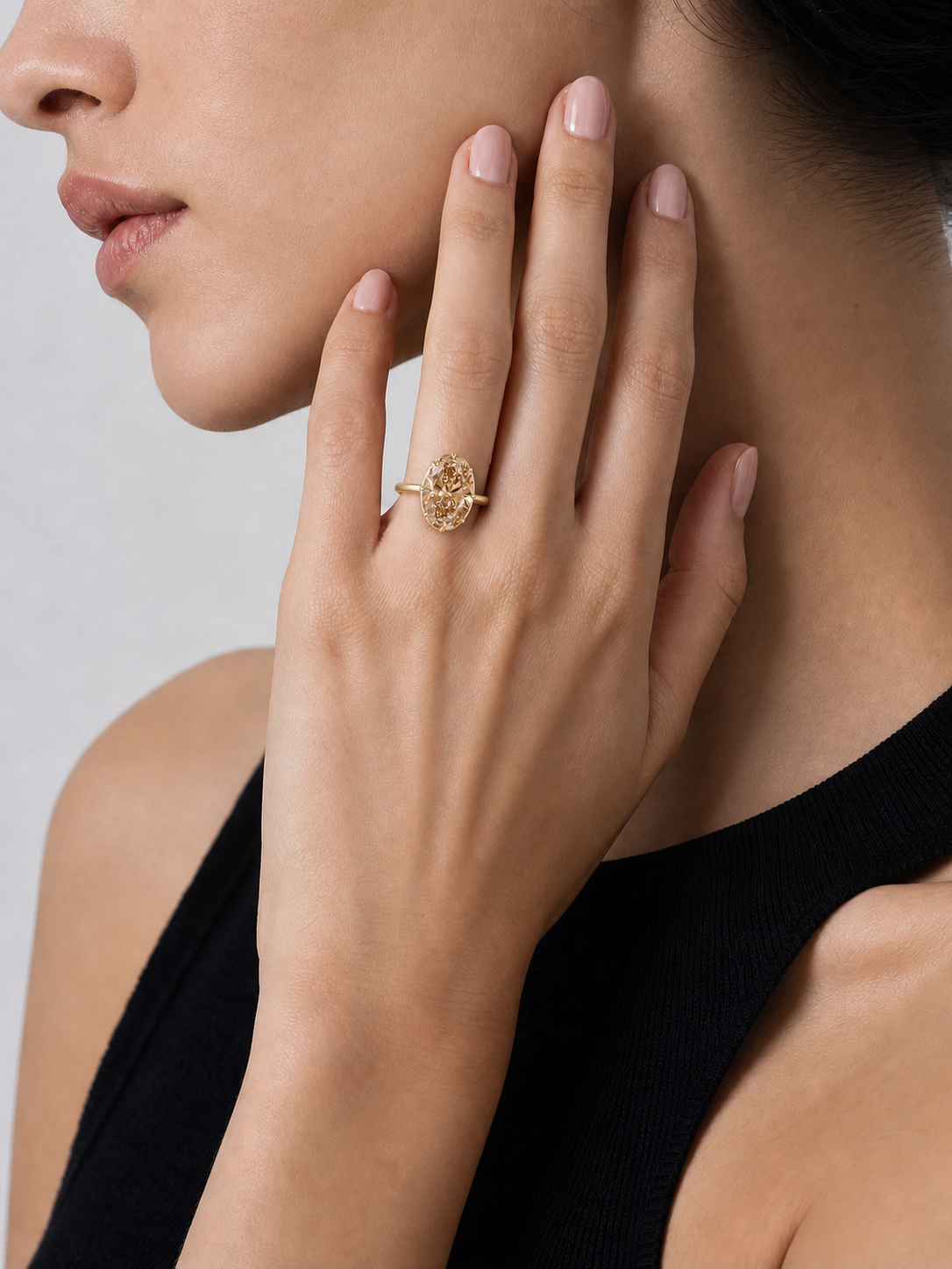 Champagne Bezel-Set Lab Grown Diamond Ring in 14K Yellow Gold