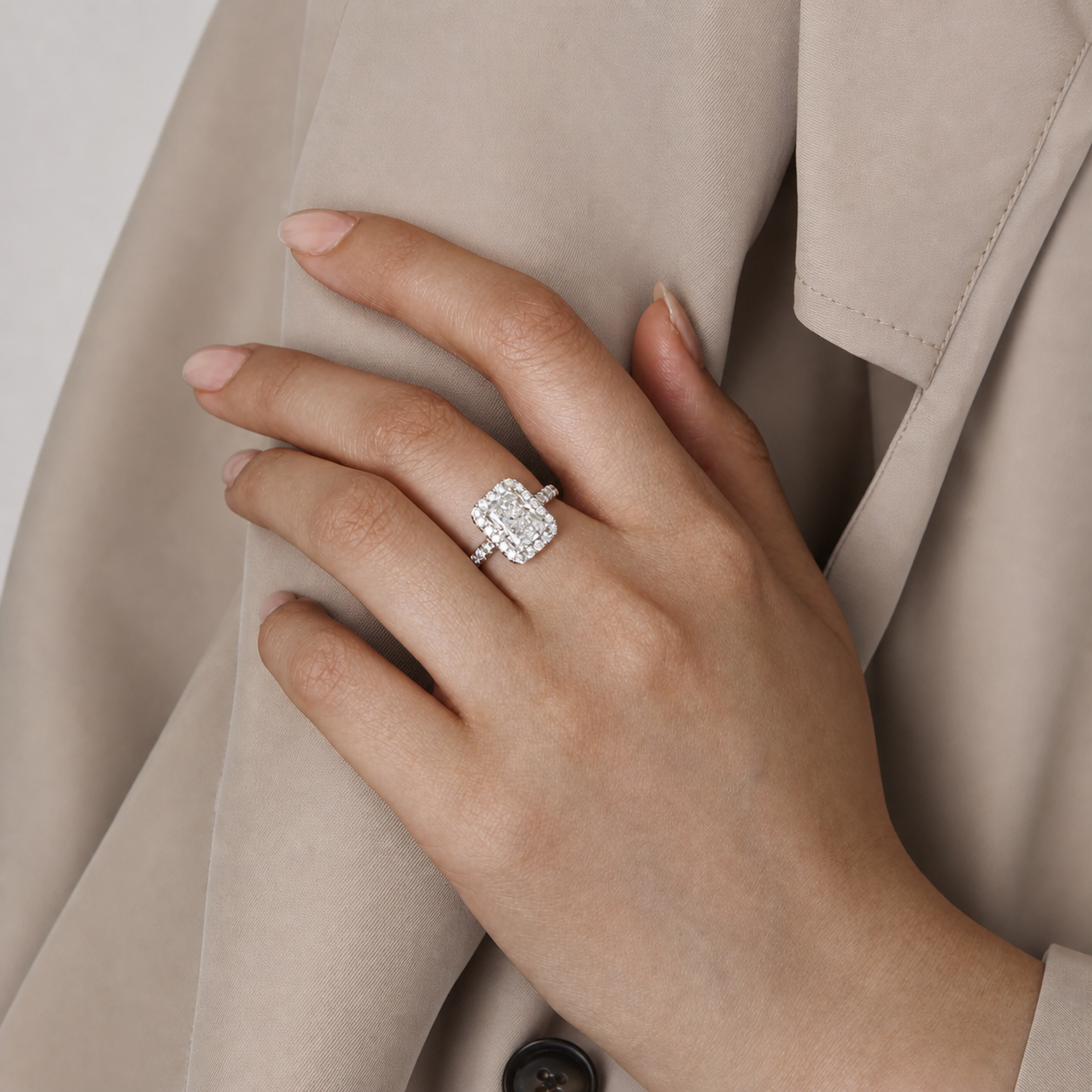 Halo Radiant Cut Lab Grown Diamond Ring in Platinum 950