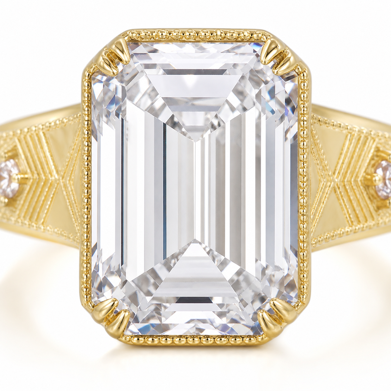 Vintage Emerald Cut Lab Grown Diamond Ring in 14K Yellow Gold thumbnail 6