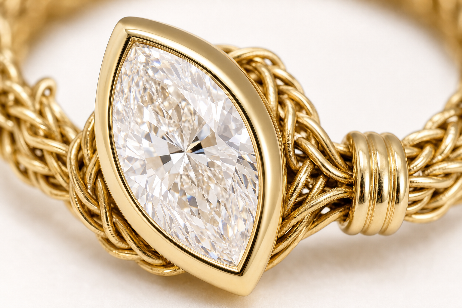 Antique Flexible-Chain Marquise Lab Grown Diamond Ring in 18K Yellow Gold thumbnail 4