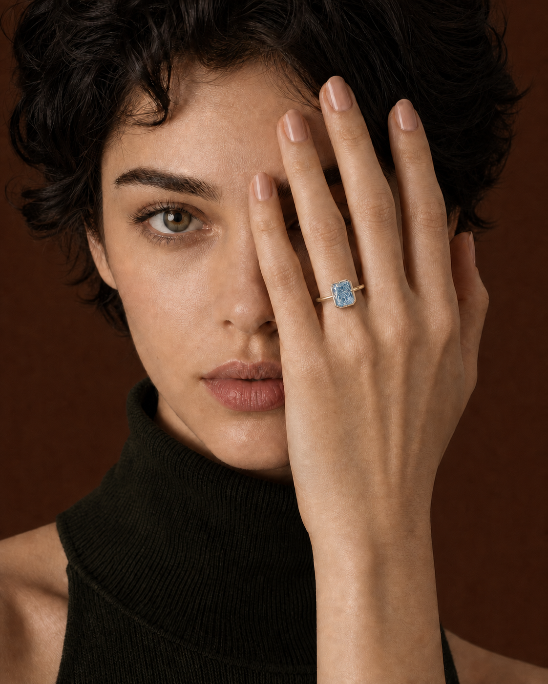 Blue Radiant Cut Lab Grown Diamond Ring in 14K Two-Tone Gold thumbnail 3