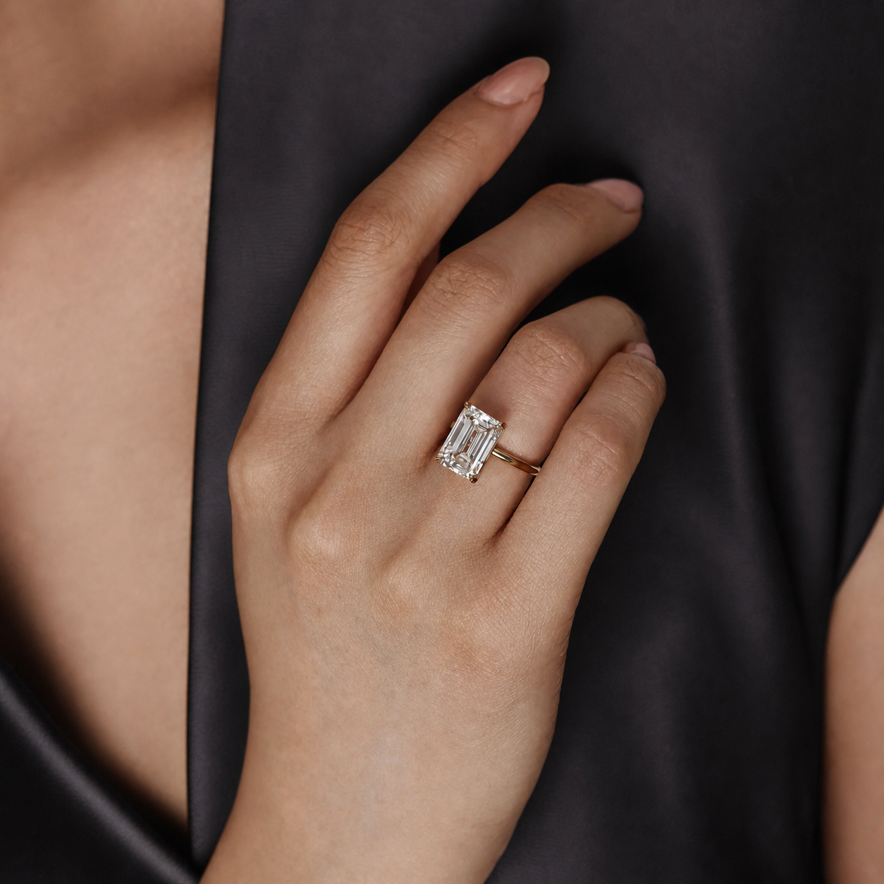 Four-Prong Emerald Cut Lab Grown Diamond Ring
