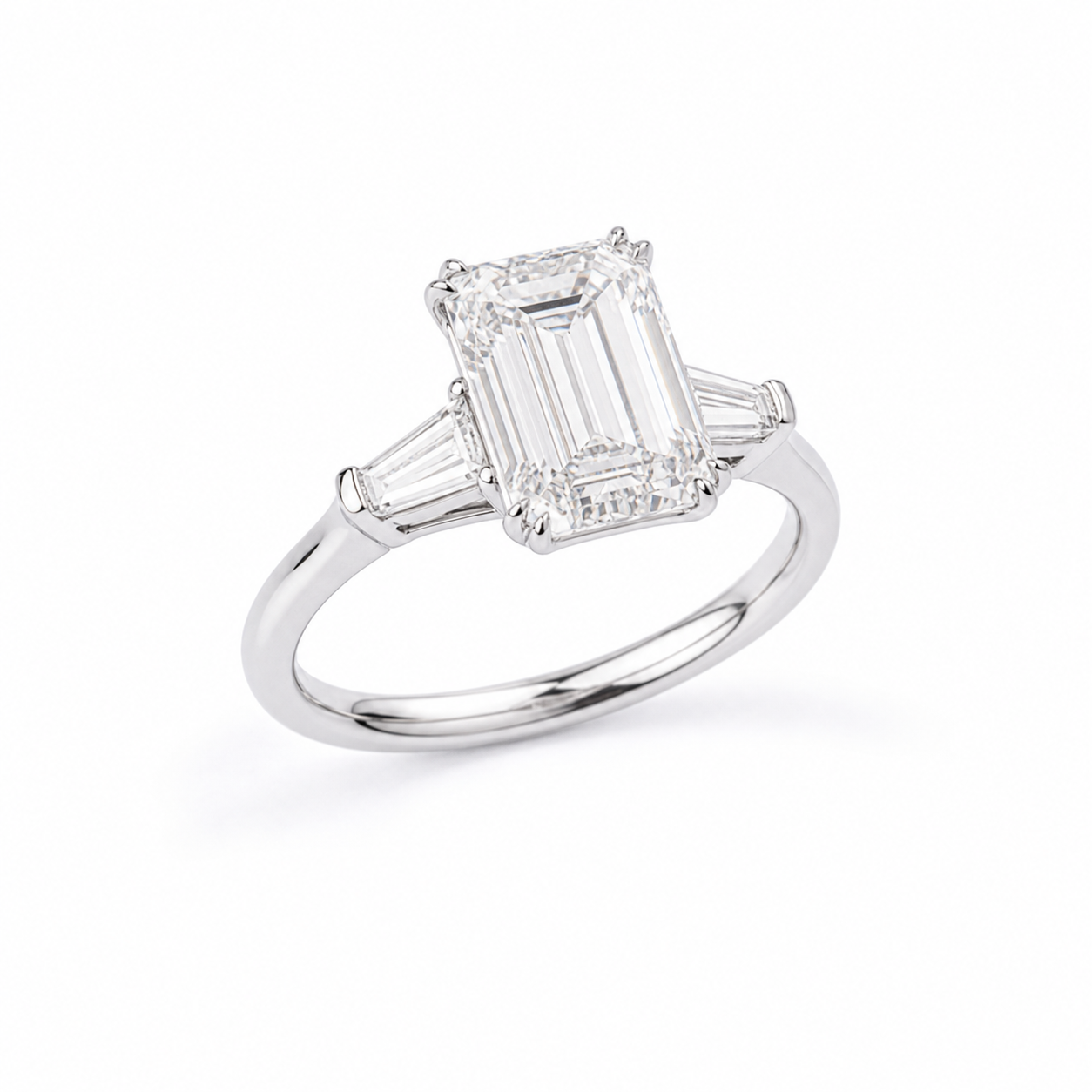 Three-Stone Emerald Cut Lab Grown Diamond Ring in Platinum 950 thumbnail 4