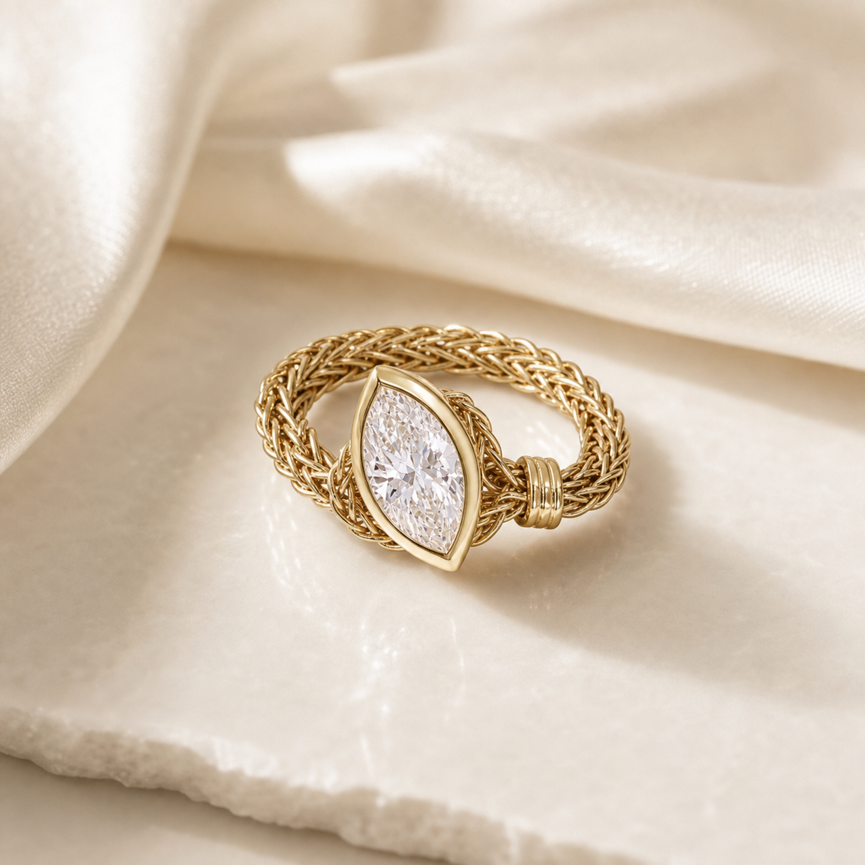 Antique Flexible-Chain Marquise Lab Grown Diamond Ring in 18K Yellow Gold thumbnail 5