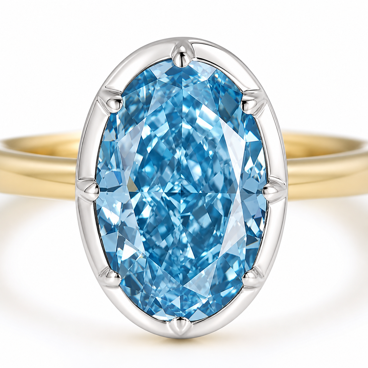 Blue Oval Lab Grown Diamond Ring in 14K Two-Tone Gold thumbnail 5