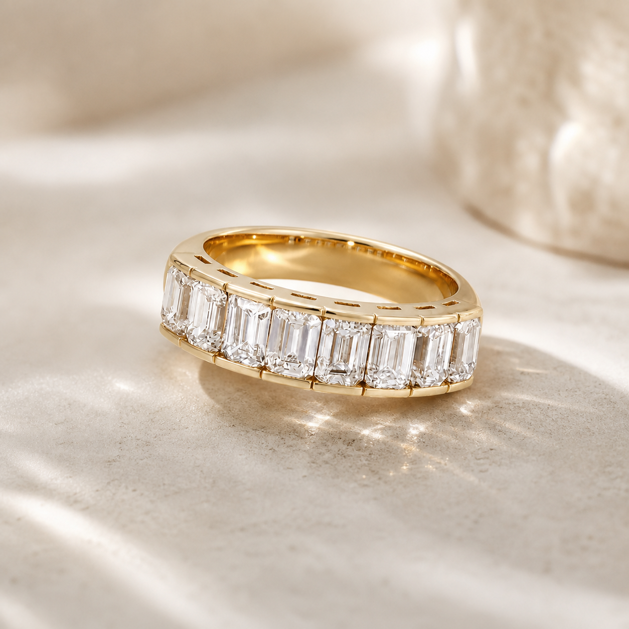Vintage-Band Emerald Cut Lab Grown Diamond Ring in 14K/18K Yellow Gold thumbnail 7