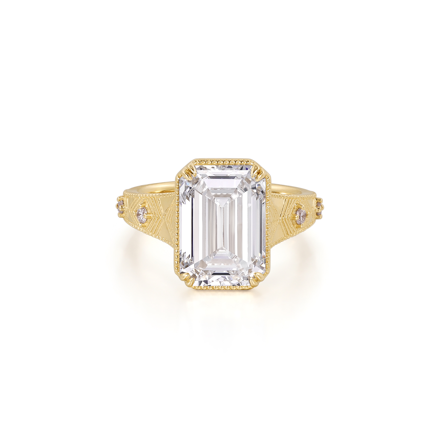 Vintage Emerald Cut Lab Grown Diamond Ring in 14K Yellow Gold