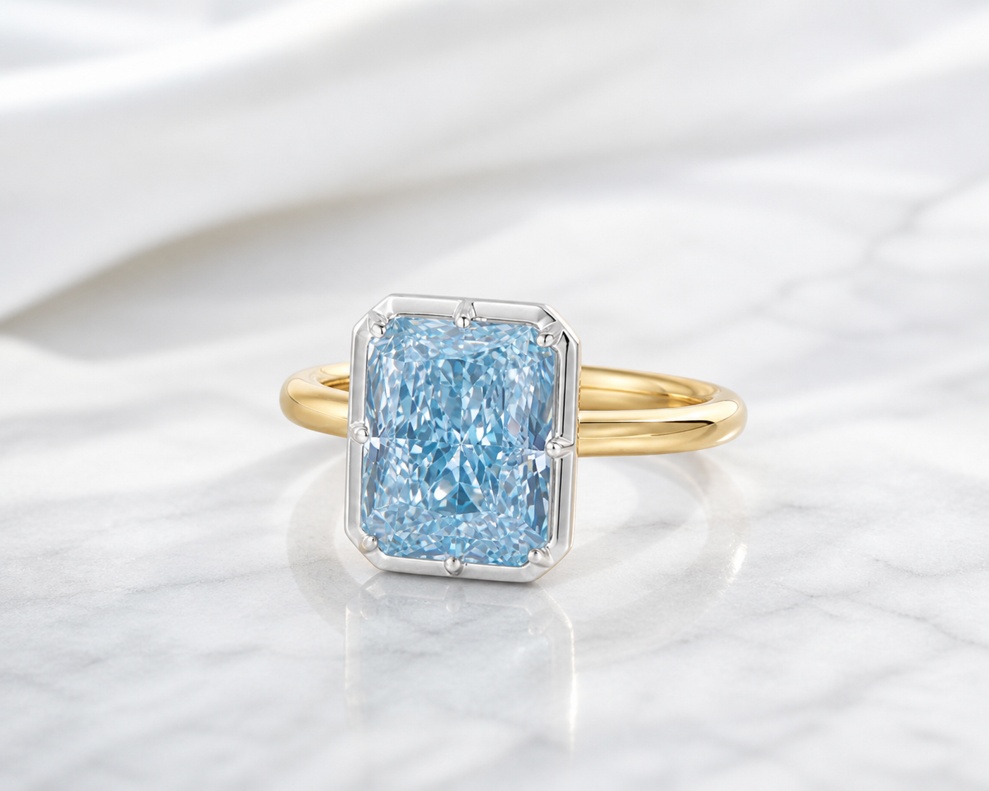 Blue Radiant Cut Lab Grown Diamond Ring in 14K Two-Tone Gold thumbnail 6