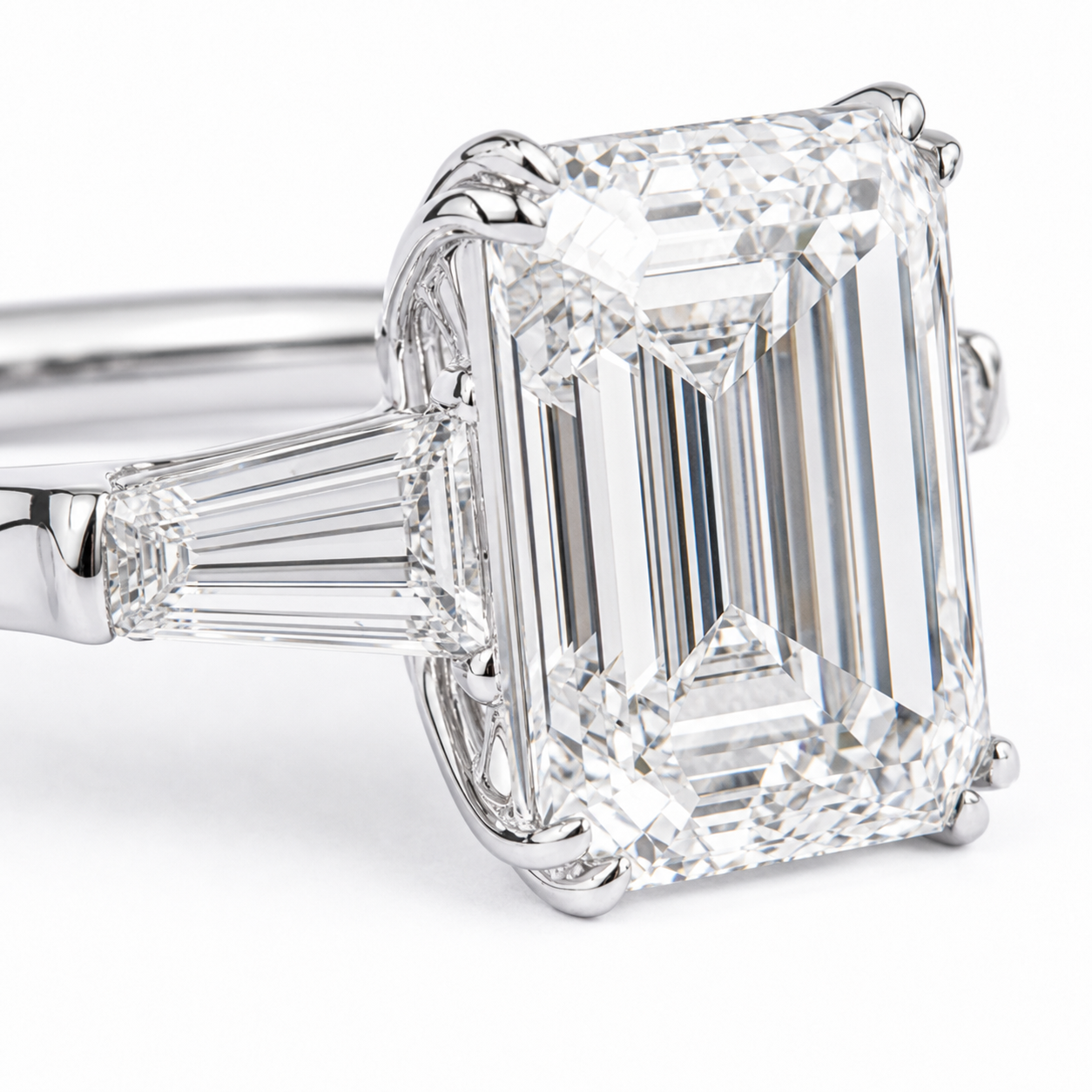 Three-Stone Emerald Cut Lab Grown Diamond Ring in Platinum 950 thumbnail 5