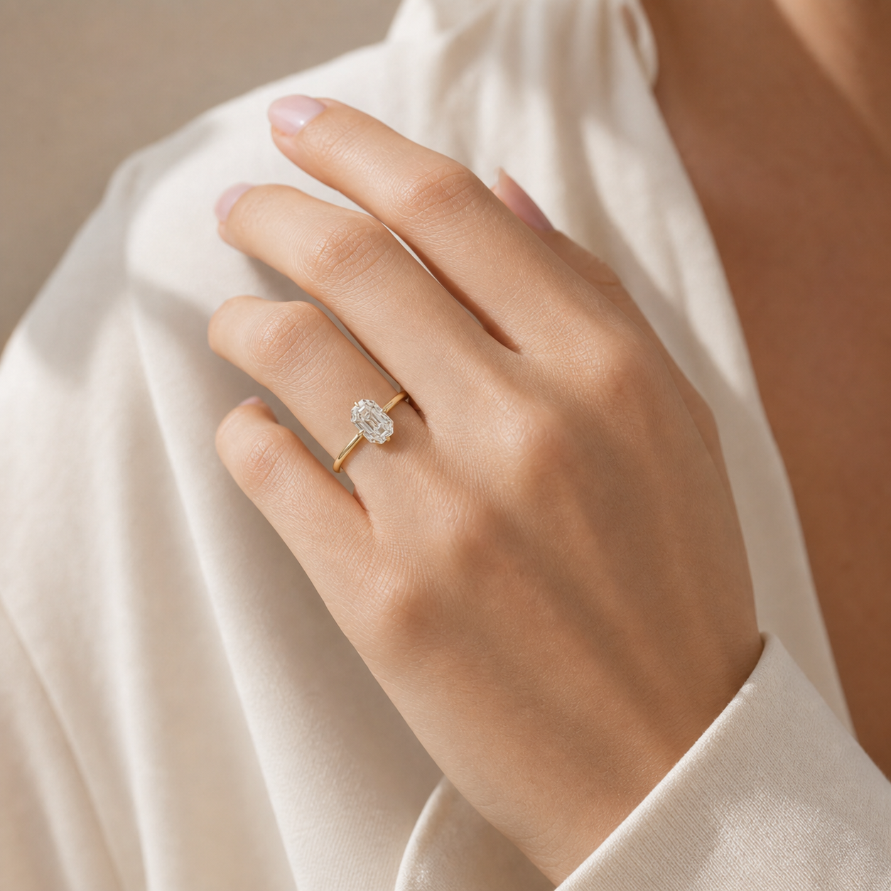 Octagon Emerald Cut Lab Grown Diamond Ring thumbnail 4