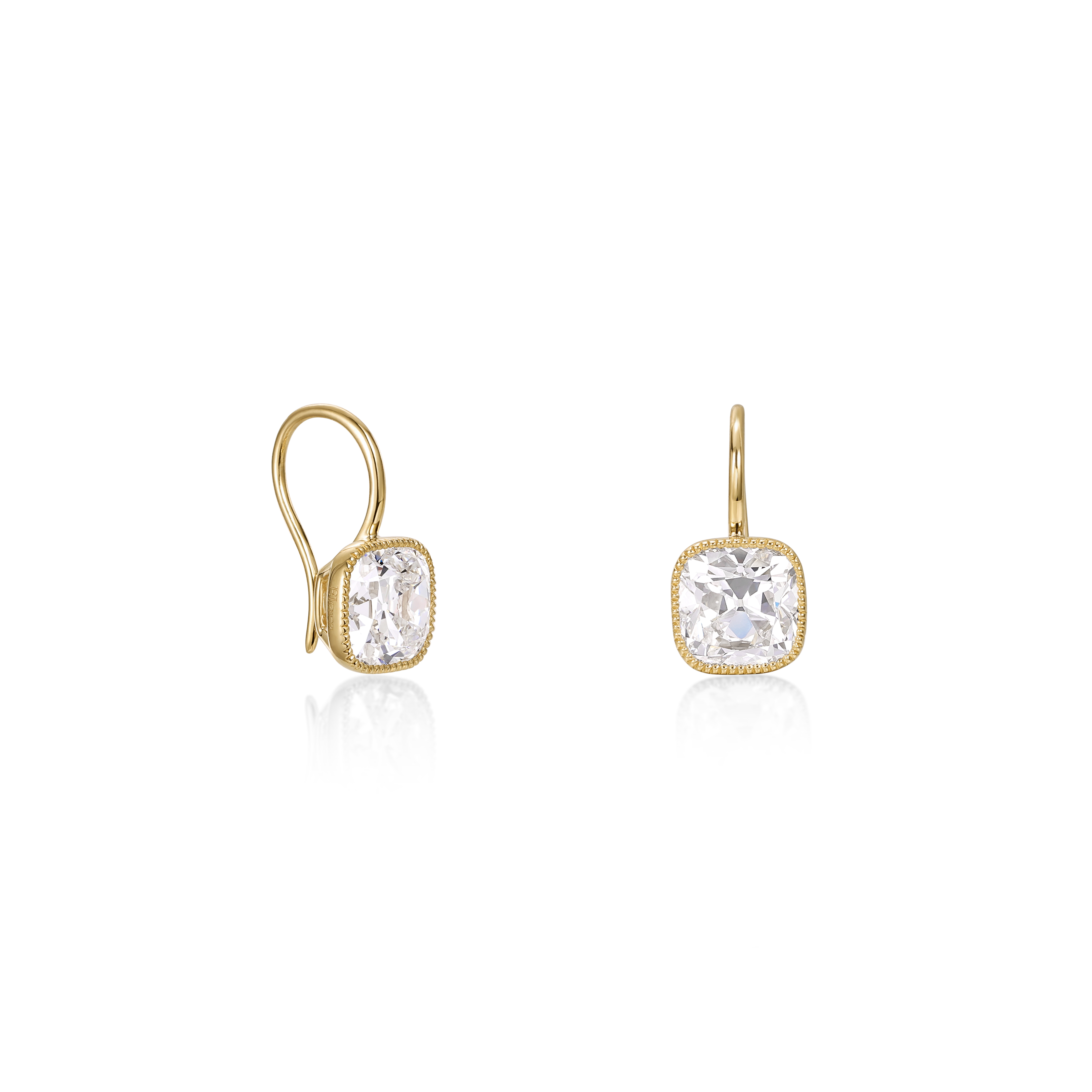 Old Mine Cushion Cut Lab Grown Diamond Earrings in 14K Yellow Gold thumbnail 3