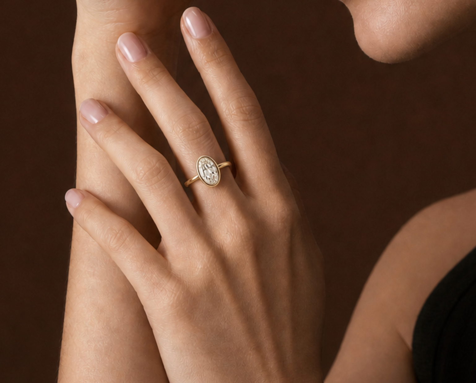 Bezel-Set Elongated Oval Lab Grown Diamond Ring thumbnail 3