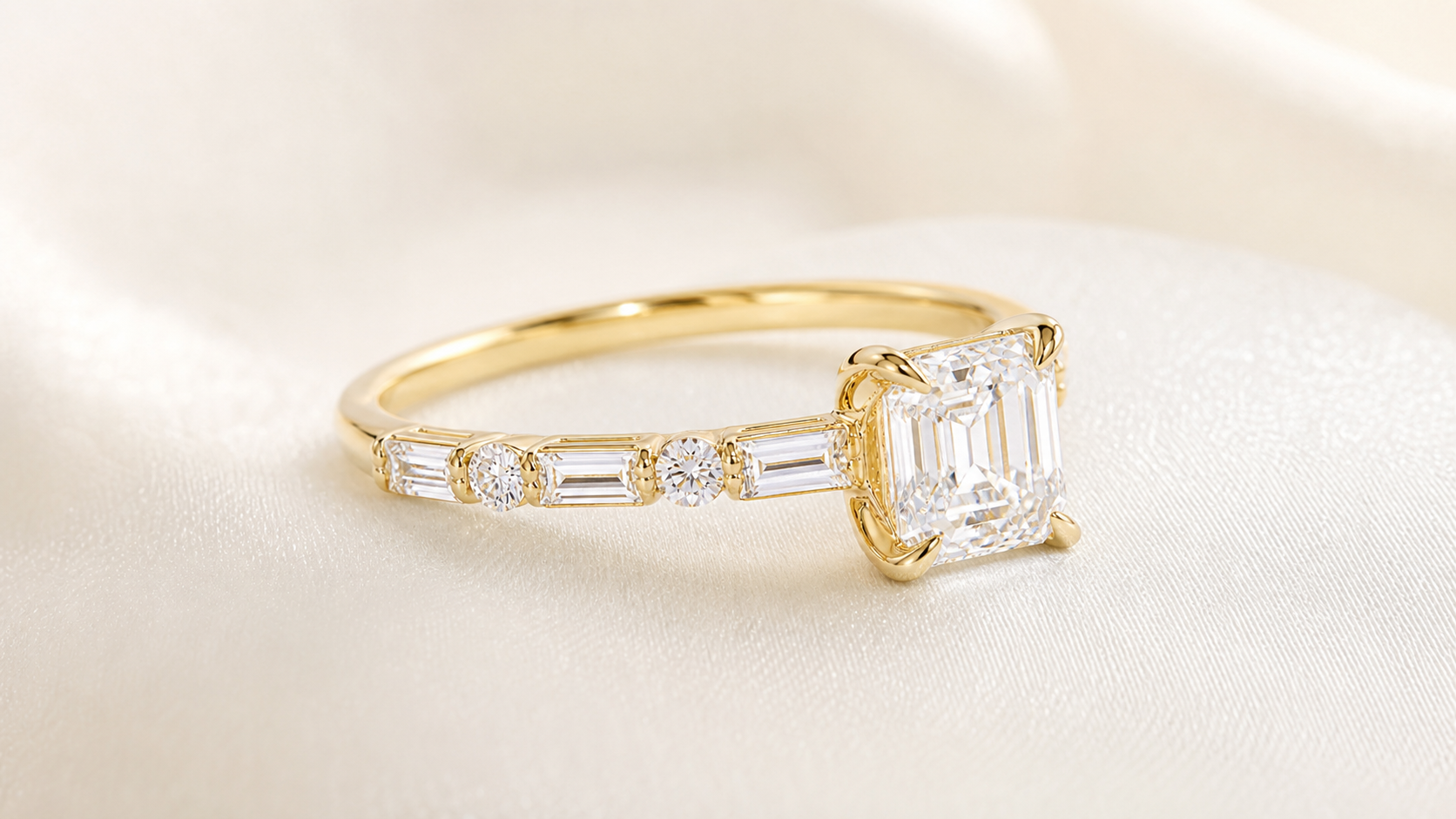 Asscher Cut Lab Grown Diamond Ring with Side Stones thumbnail 7