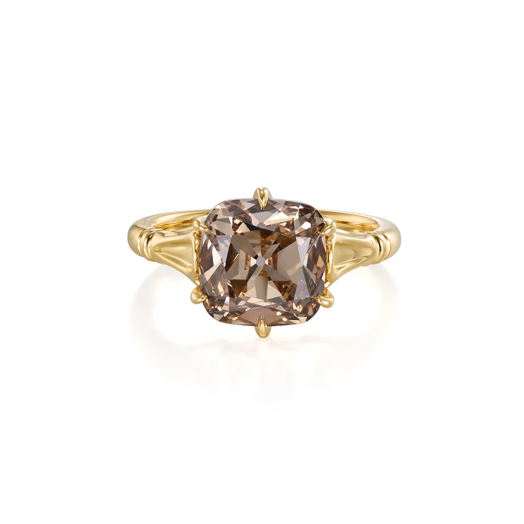 Champagne Old Mine Cut Lab Grown Diamond Ring in 14K Yellow Gold