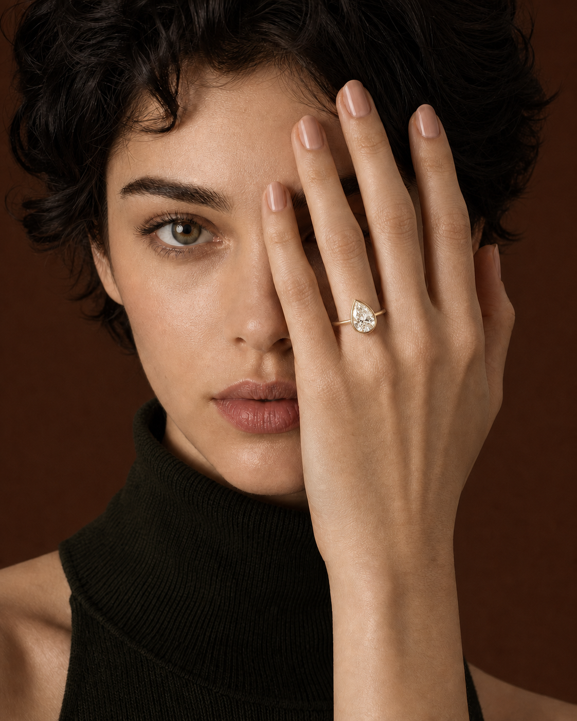 Diagonal-Set Pear Lab Grown Diamond Ring