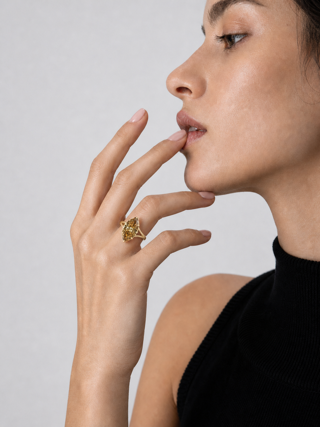 Champagne Marquise Lab Grown Diamond Ring in 14K Yellow Gold thumbnail 4