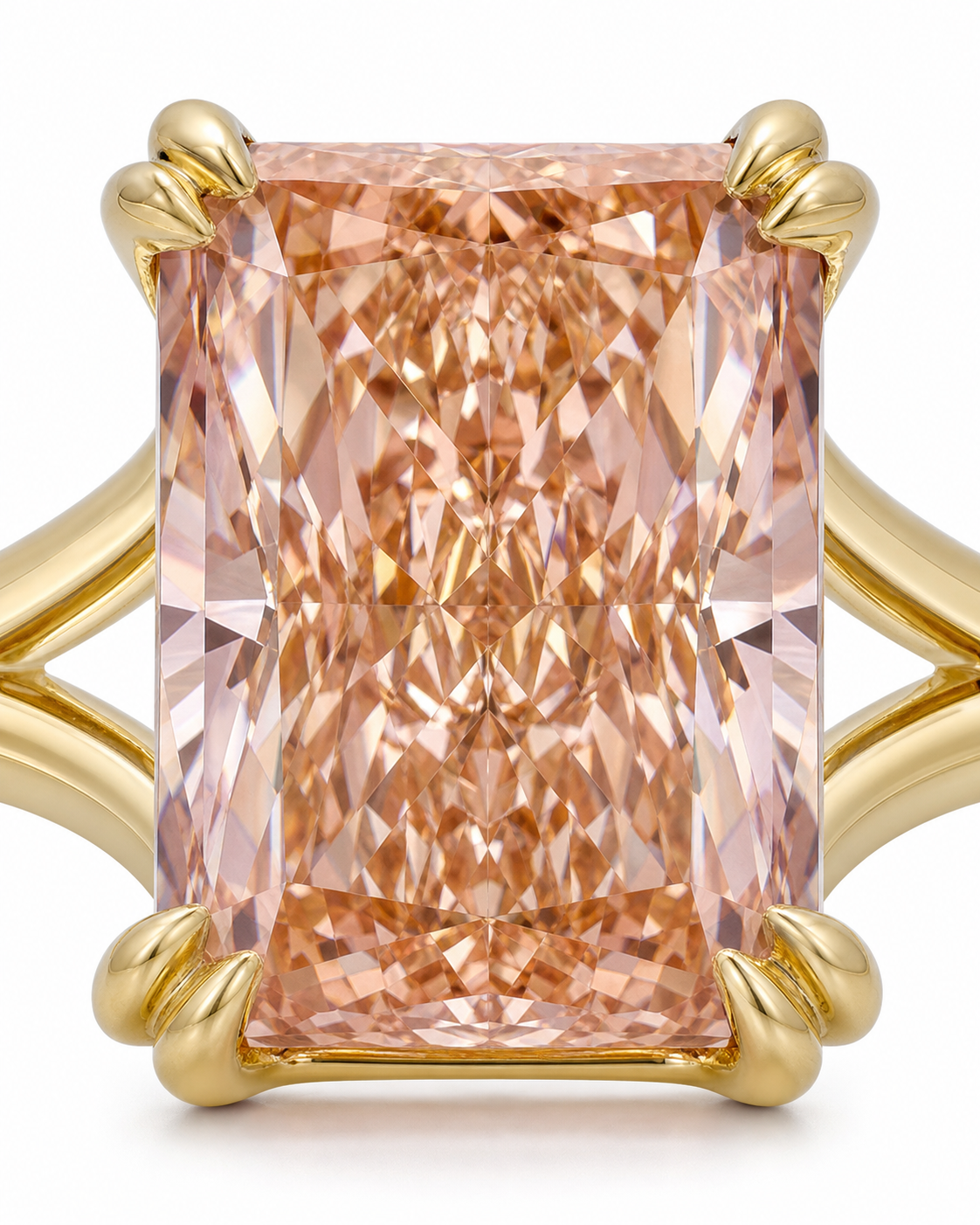 Brown-Pink Radiant Cut Lab Grown Diamond Ring in 14K Yellow Gold thumbnail 6