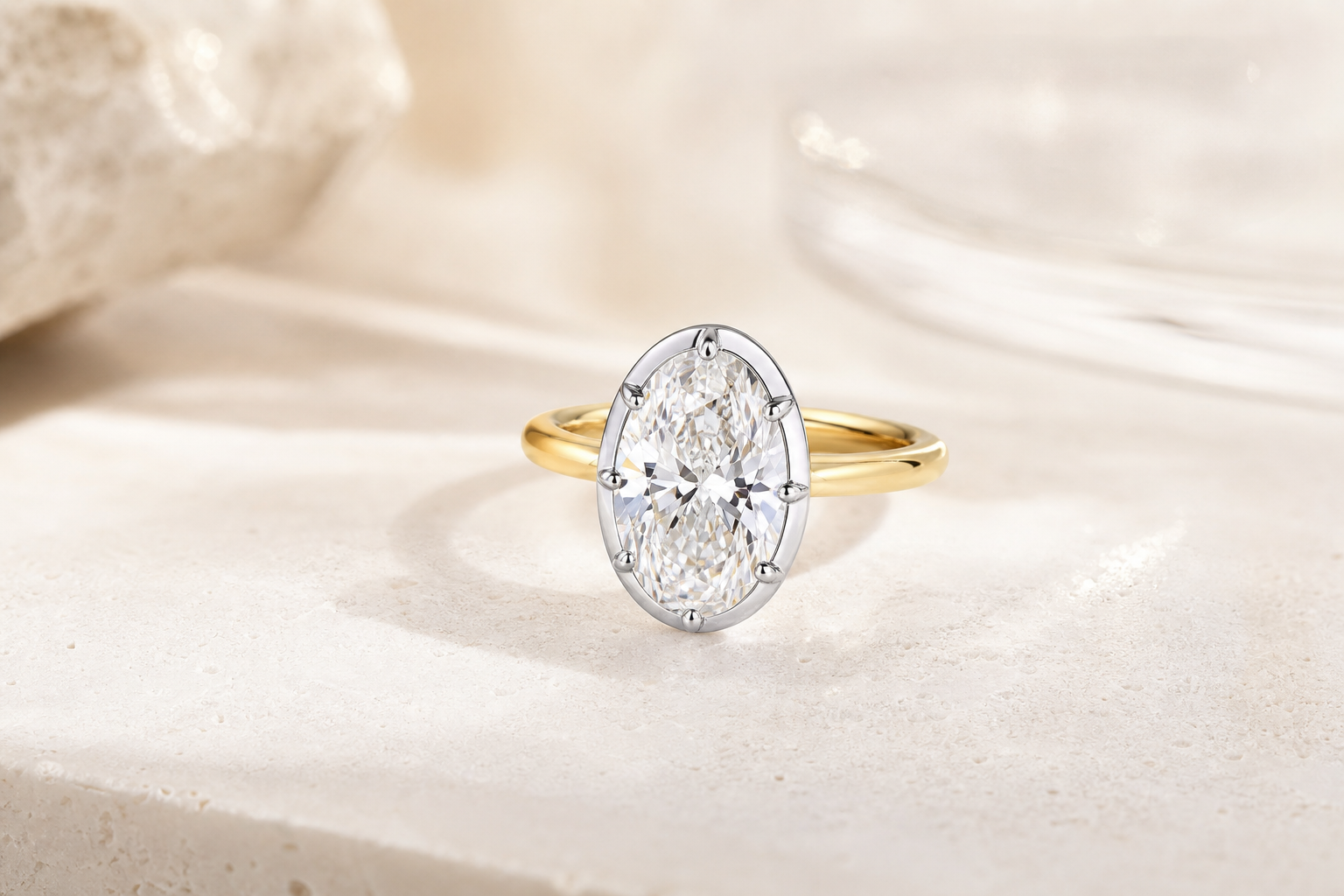 Bezel-Set Oval Lab Grown Diamond Ring in 14K Two-Tone Gold thumbnail 5
