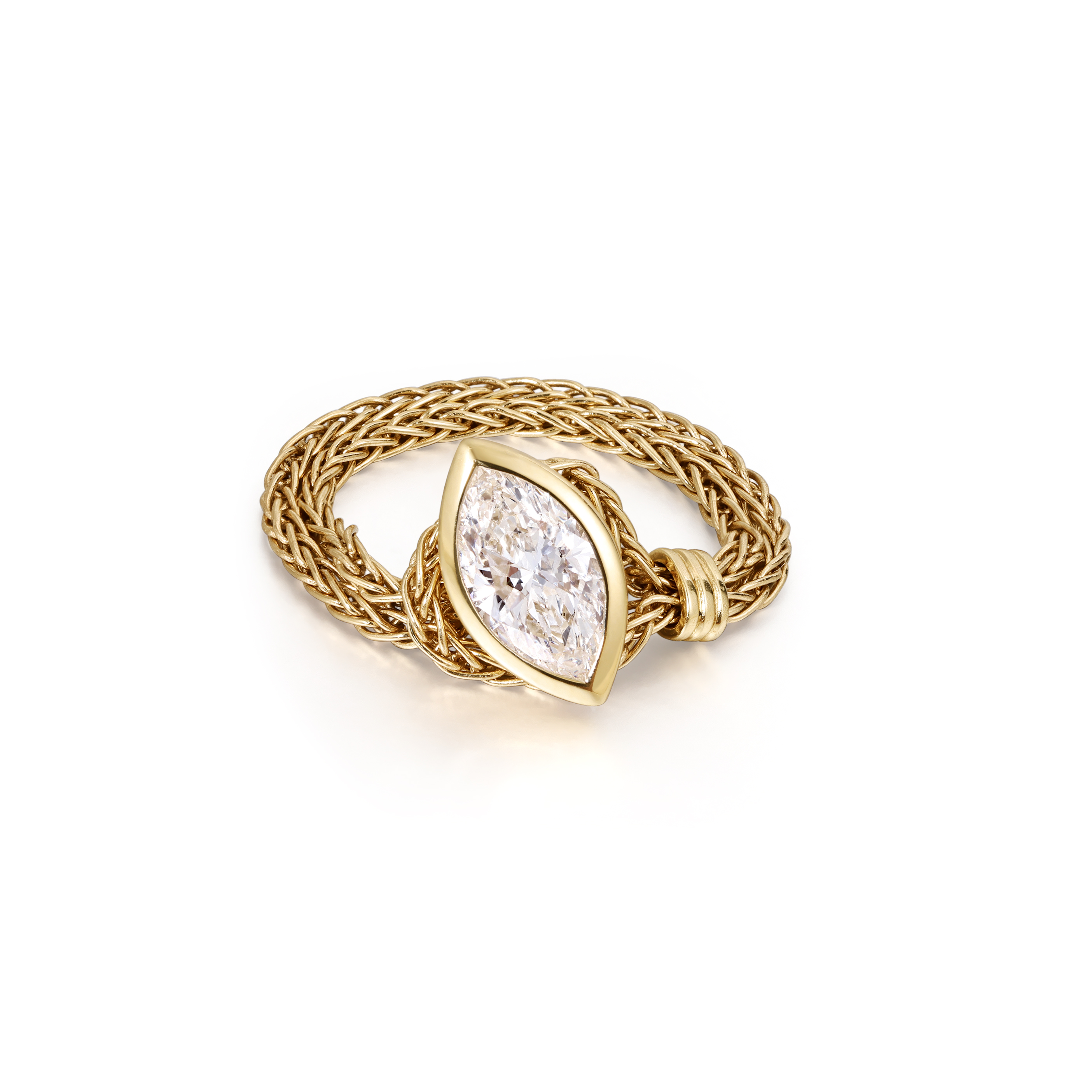 Antique Flexible-Chain Marquise Lab Grown Diamond Ring in 18K Yellow Gold