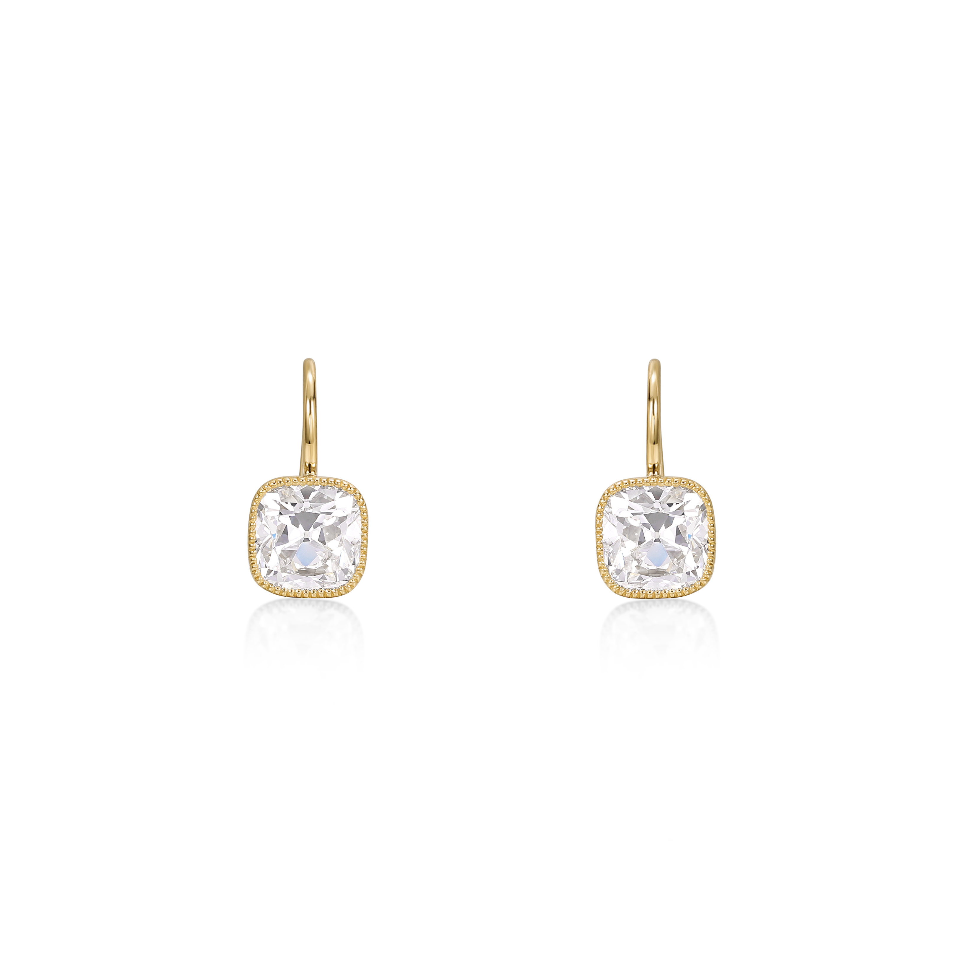 Old Mine Cushion Cut Lab Grown Diamond Earrings in 14K Yellow Gold