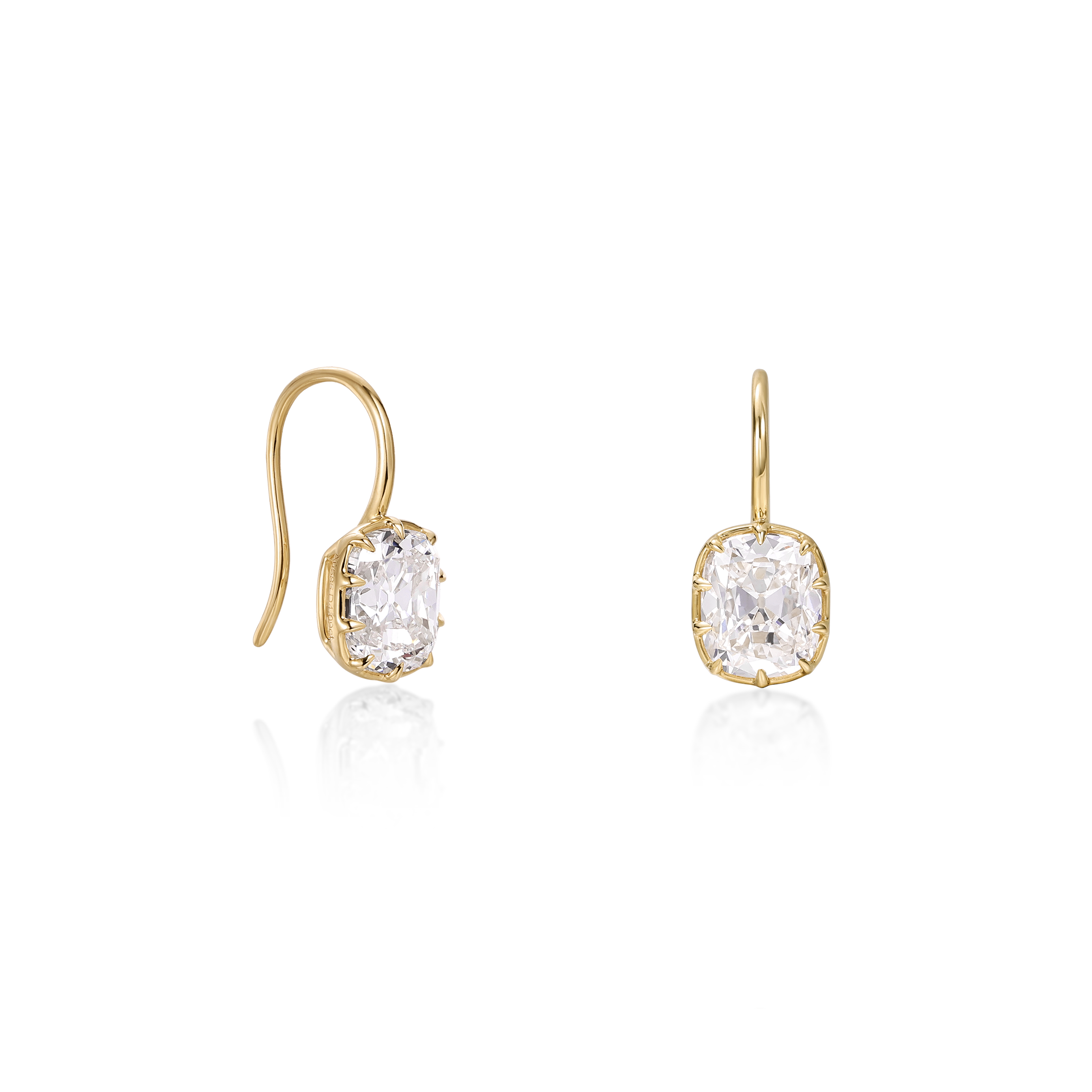Old Mine Cushion Cut Lab Grown Diamond Earrings in 14K Yellow Gold thumbnail 3