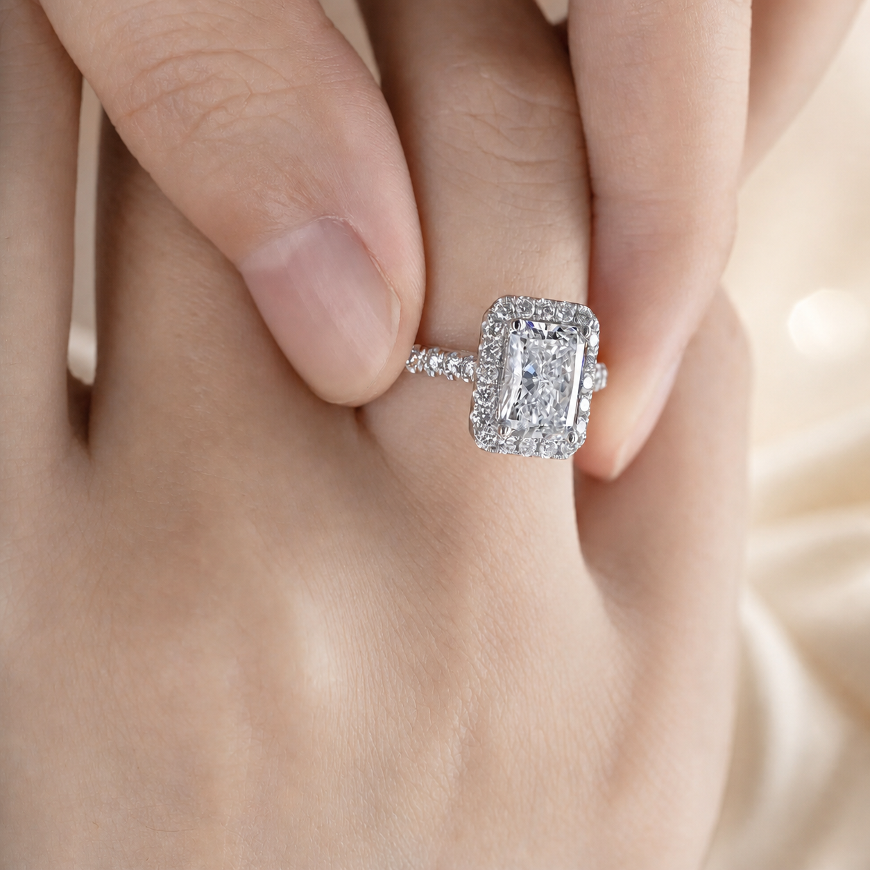 Halo Radiant Cut Lab Grown Diamond Ring in Platinum 950 thumbnail 3