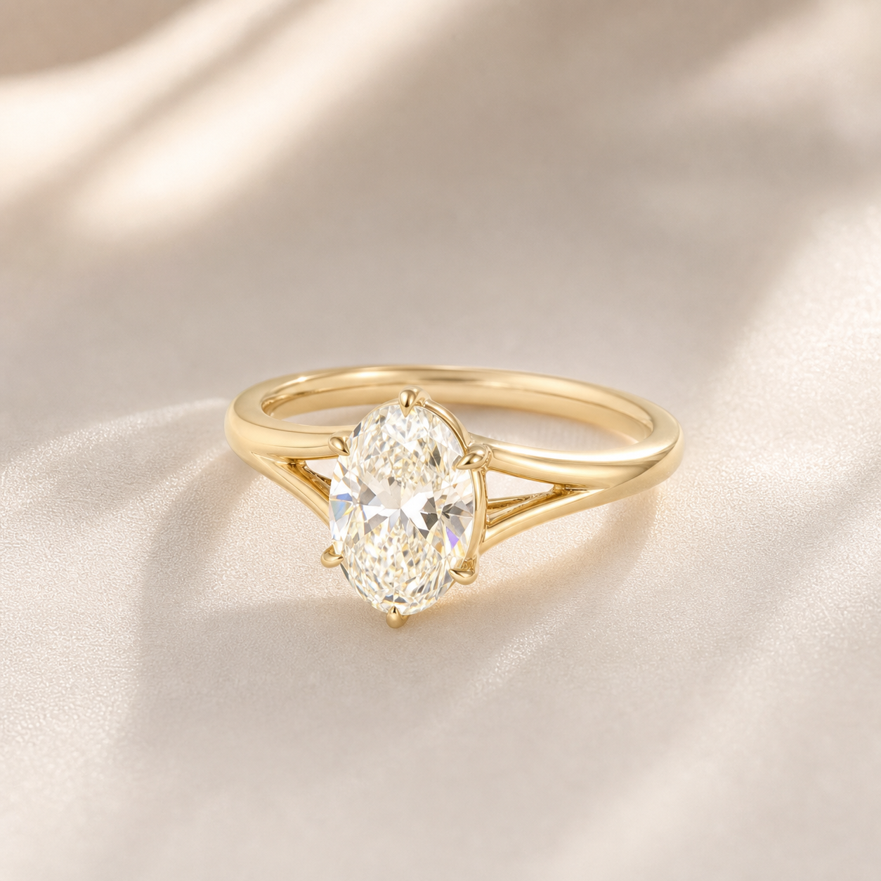 Oval Lab Grown Diamond Solitaire Ring (Split-Shank) thumbnail 8