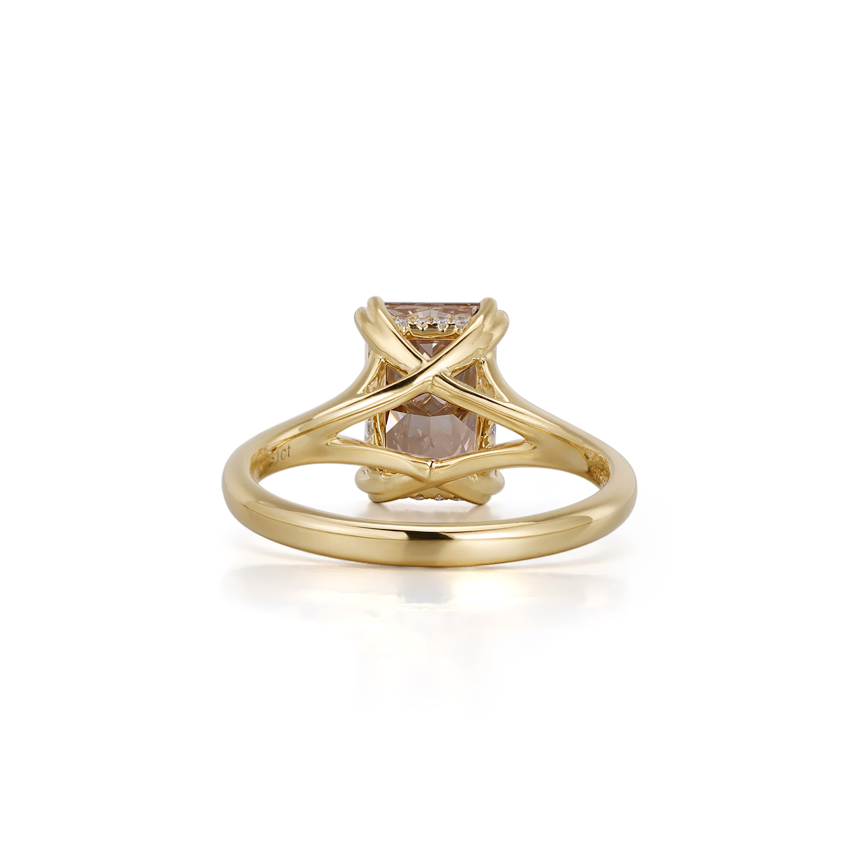 Brown-Pink Radiant Cut Lab Grown Diamond Ring in 14K Yellow Gold thumbnail 4