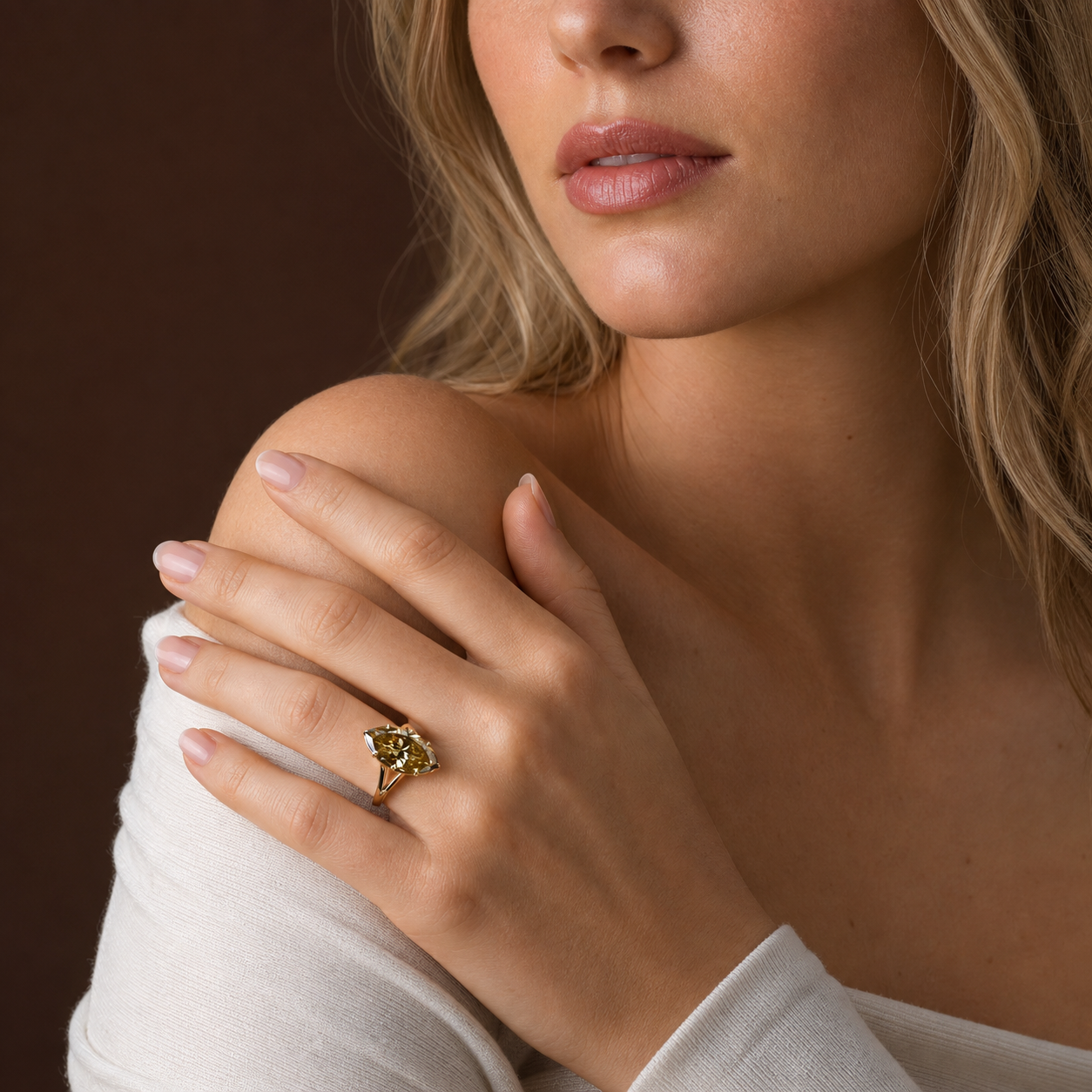 Champagne Marquise Lab Grown Diamond Ring in 14K Yellow Gold thumbnail 3