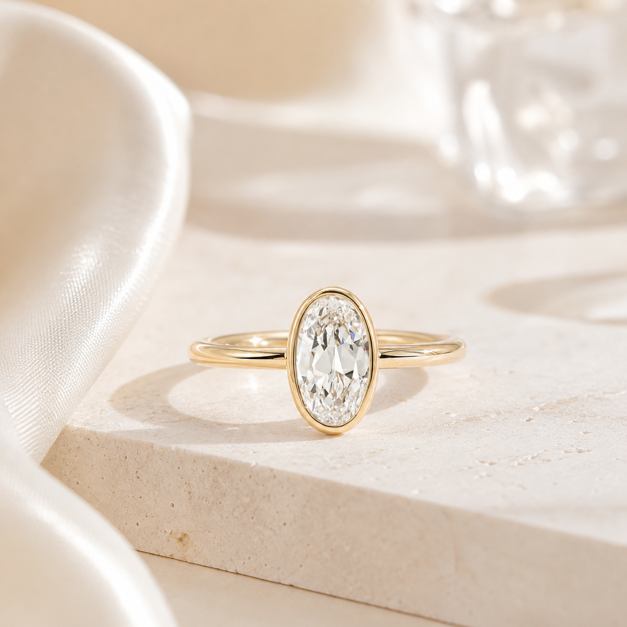 Bezel-Set Elongated Oval Lab Grown Diamond Ring thumbnail 6