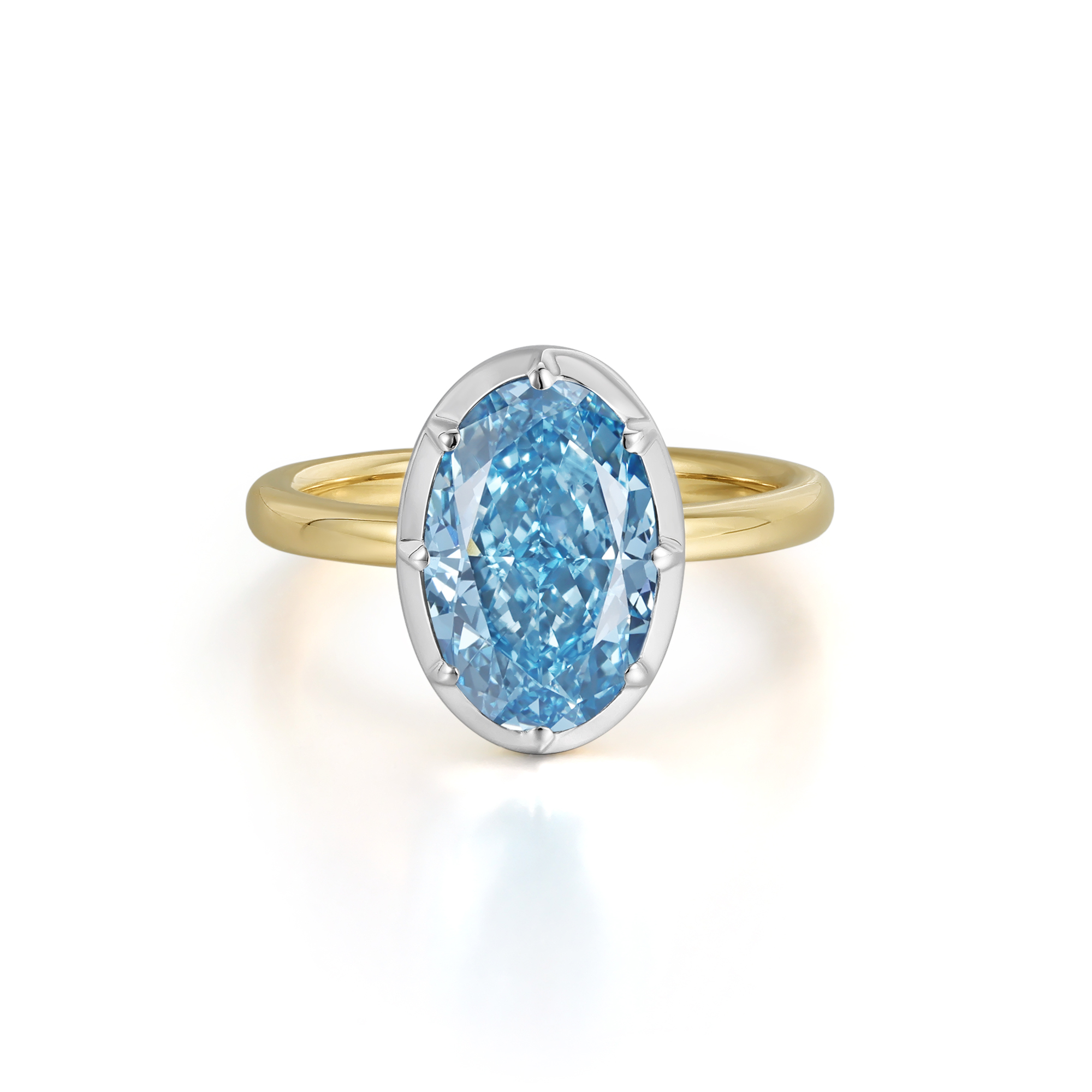 Blue Oval Lab Grown Diamond Ring in 14K Two-Tone Gold