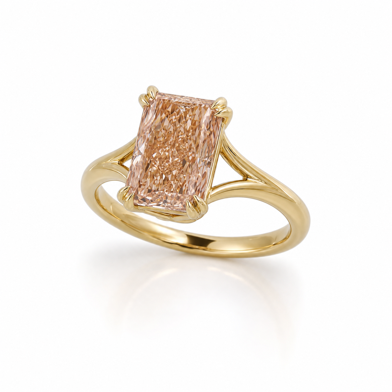 Brown-Pink Radiant Cut Lab Grown Diamond Ring in 14K Yellow Gold thumbnail 5