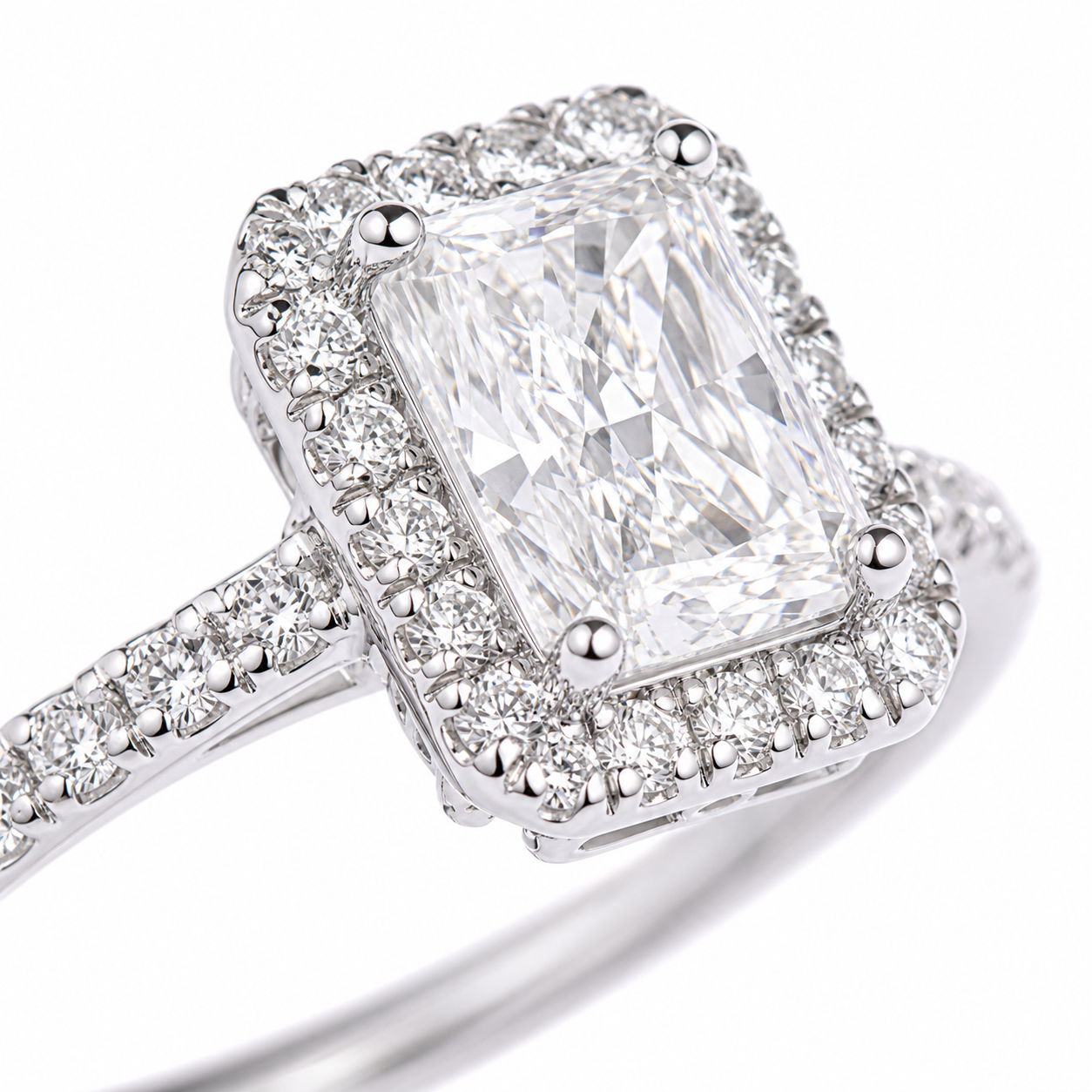 Halo Radiant Cut Lab Grown Diamond Ring in Platinum 950 thumbnail 5
