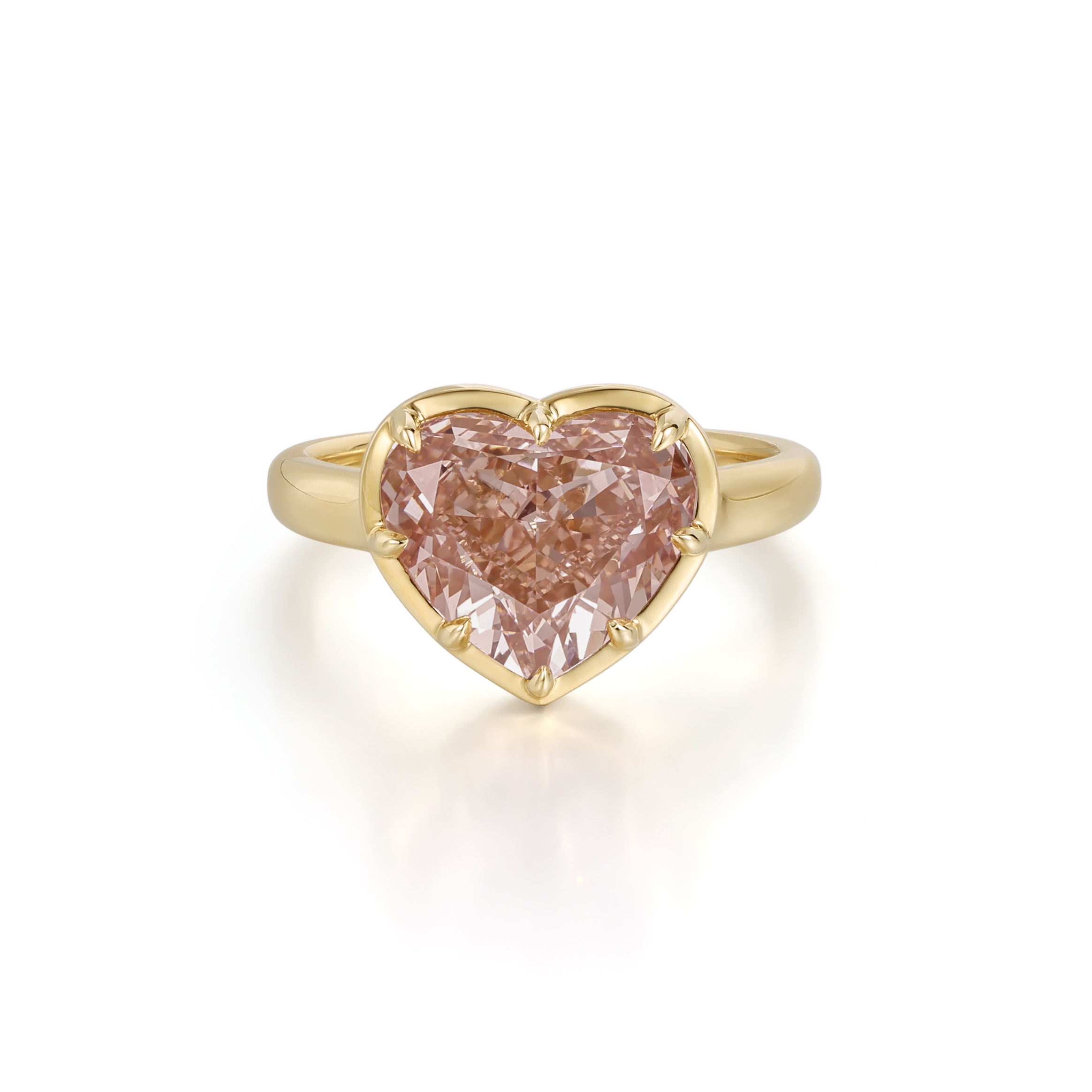Brown-Pink Heart Lab Grown Diamond Ring in 14K Yellow Gold
