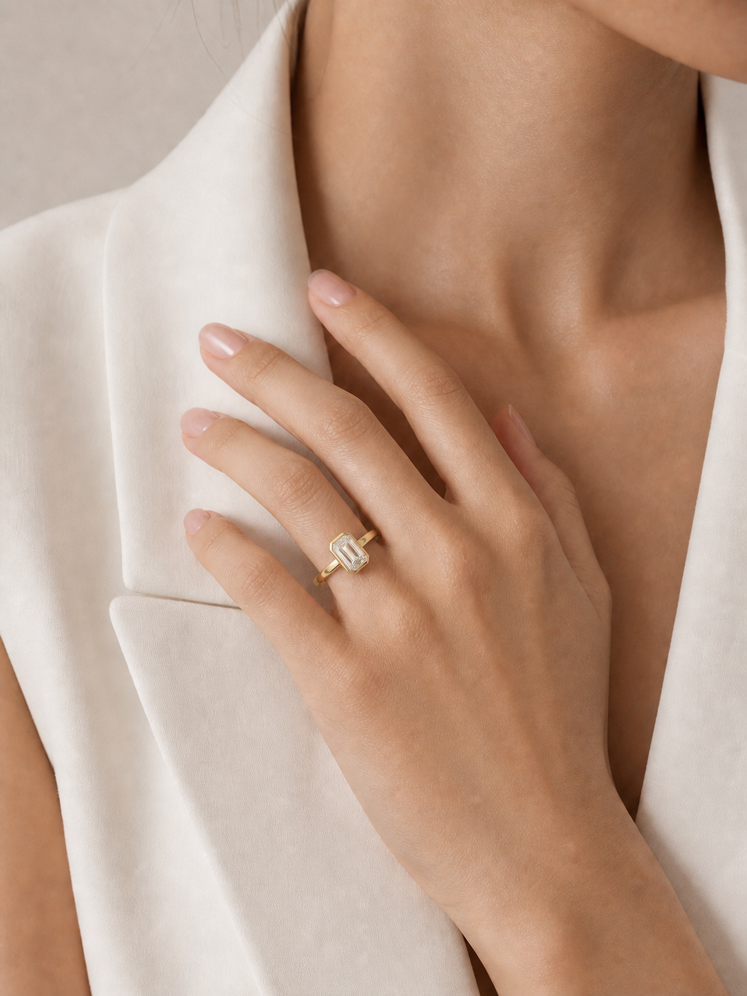 Bezel-Set Emerald Cut Lab Grown Diamond Ring