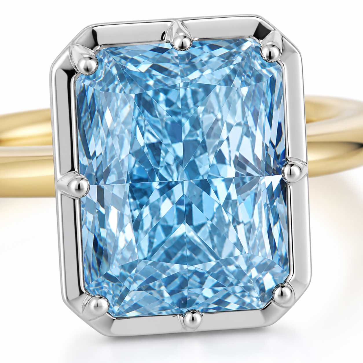 Blue Radiant Cut Lab Grown Diamond Ring in 14K Two-Tone Gold thumbnail 5
