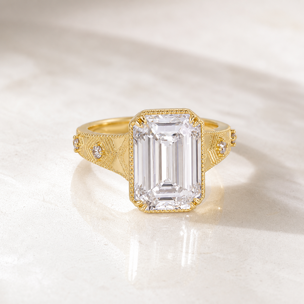 Vintage Emerald Cut Lab Grown Diamond Ring in 14K Yellow Gold thumbnail 7