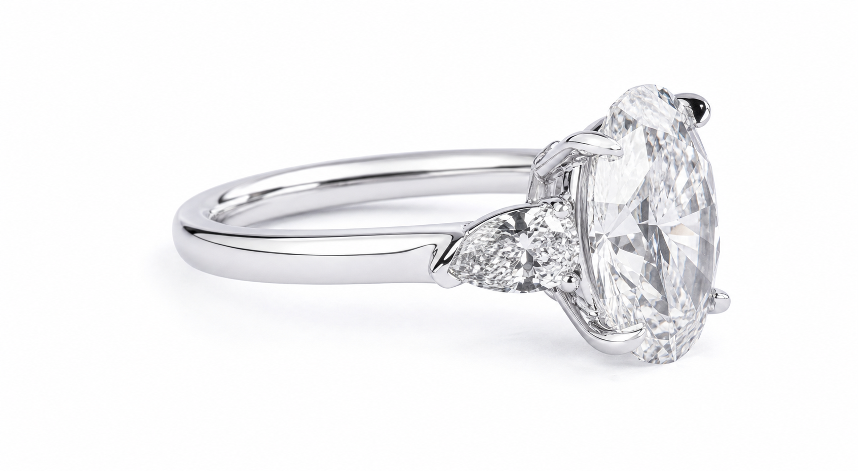 Three-Stone Oval Lab Grown Diamond Ring in Platinum 950 thumbnail 3