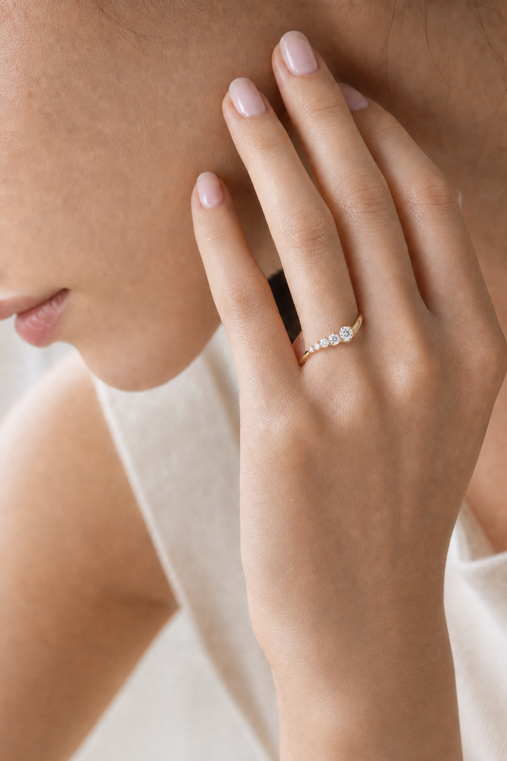 Curved Lab Grown Diamond Band in 14K Yellow Gold