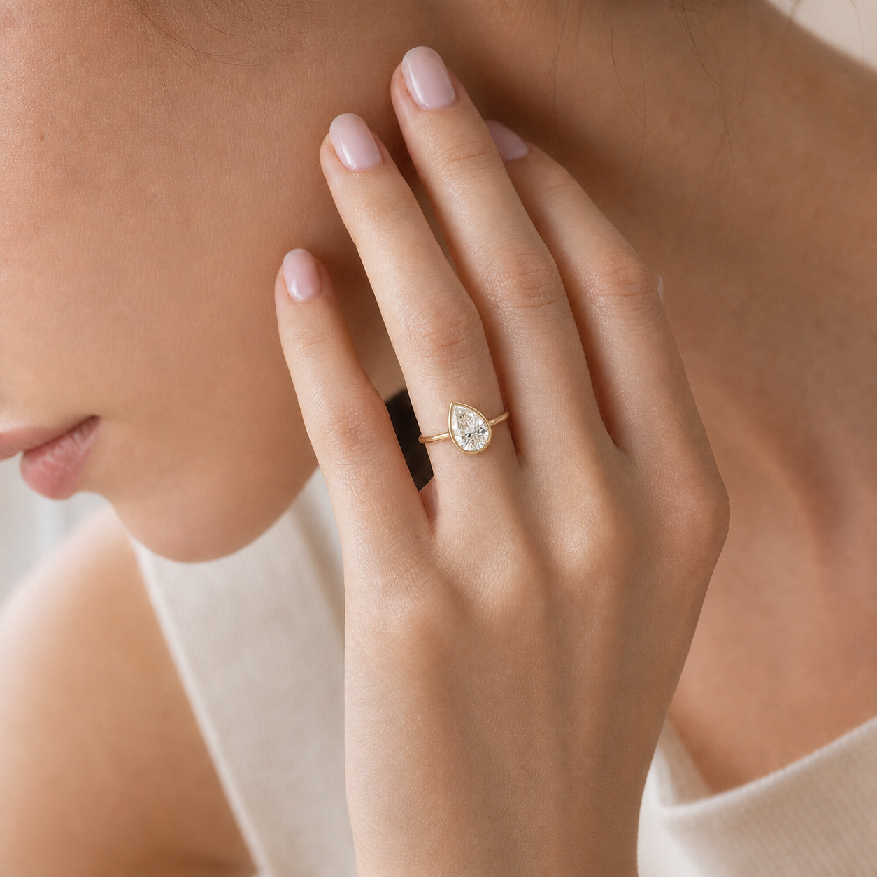 Diagonal-Set Pear Lab Grown Diamond Ring thumbnail 3