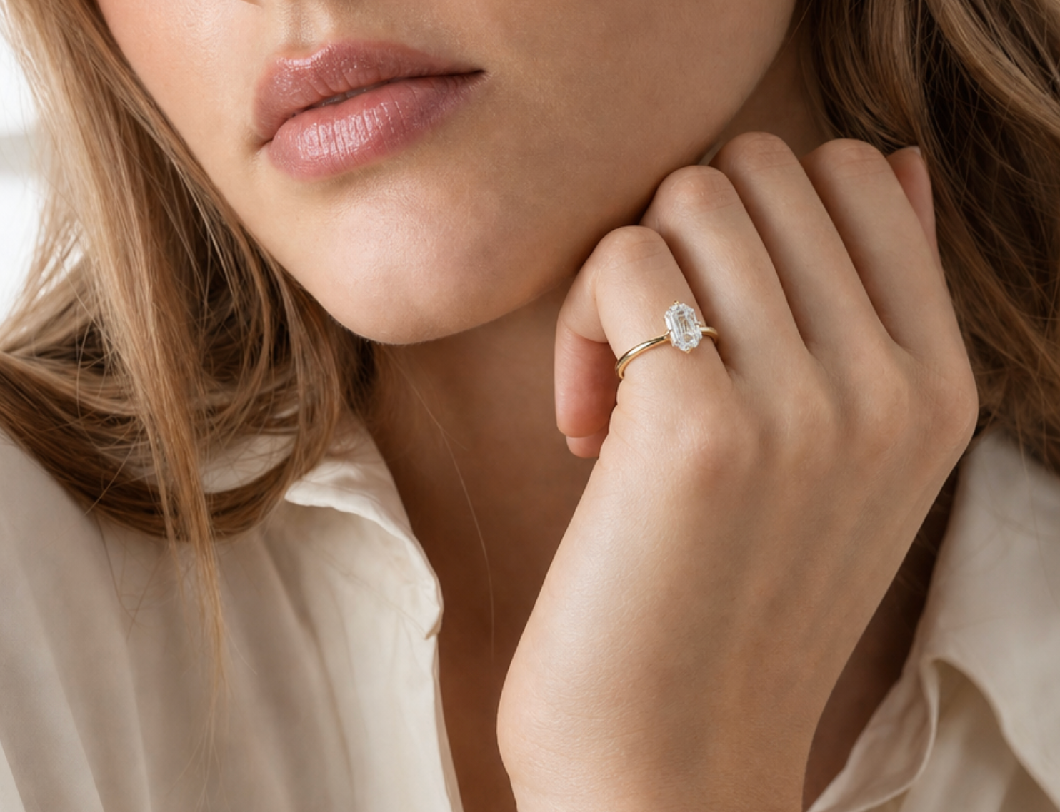 Octagon Emerald Cut Lab Grown Diamond Ring