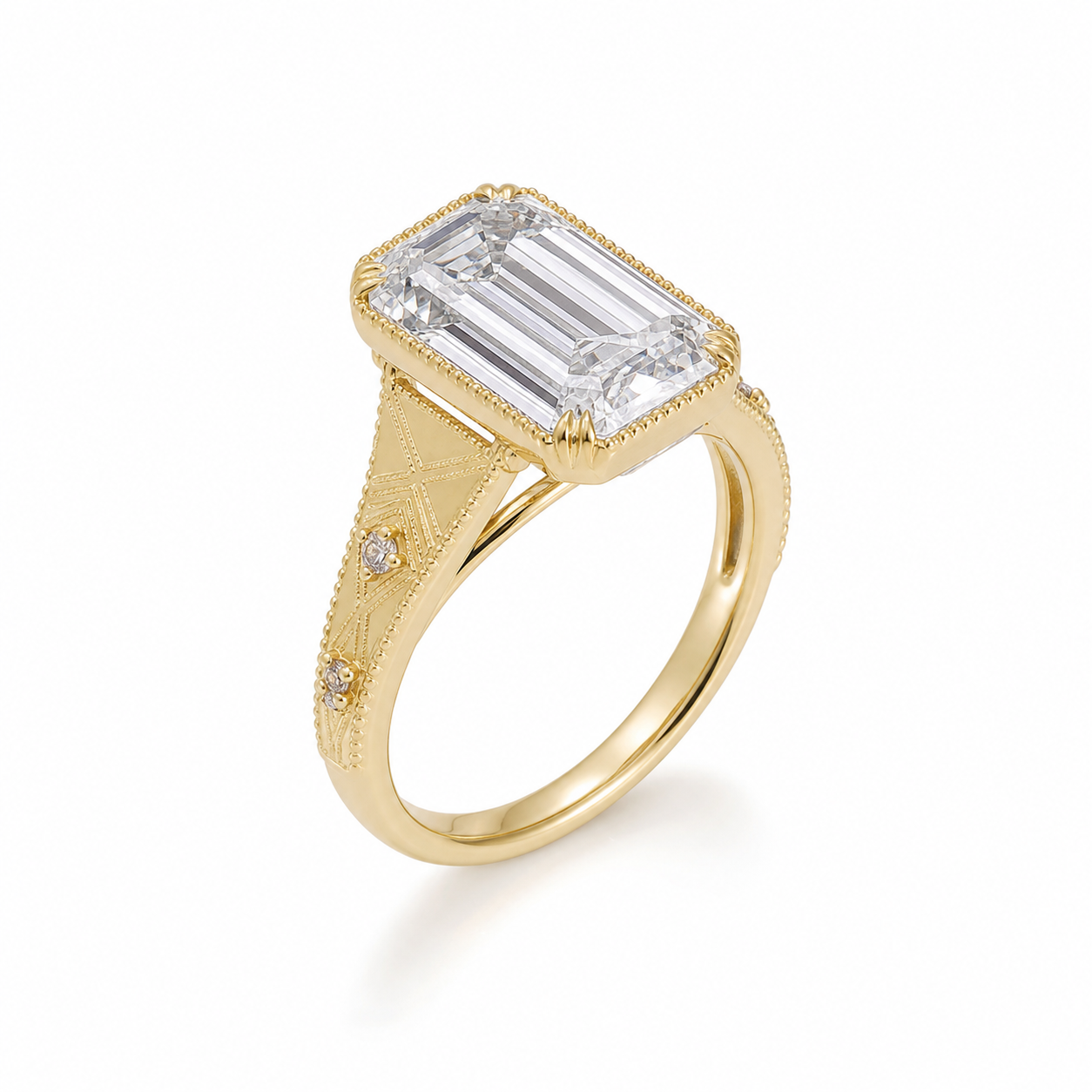 Vintage Emerald Cut Lab Grown Diamond Ring in 14K Yellow Gold thumbnail 5