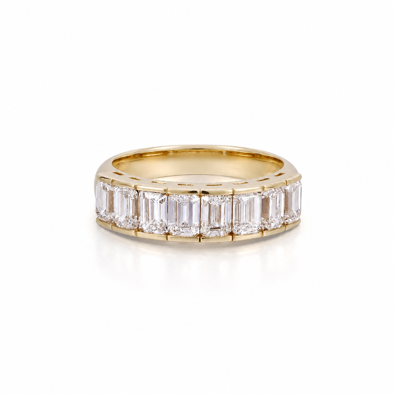 Vintage-Band Emerald Cut Lab Grown Diamond Ring in 14K/18K Yellow Gold